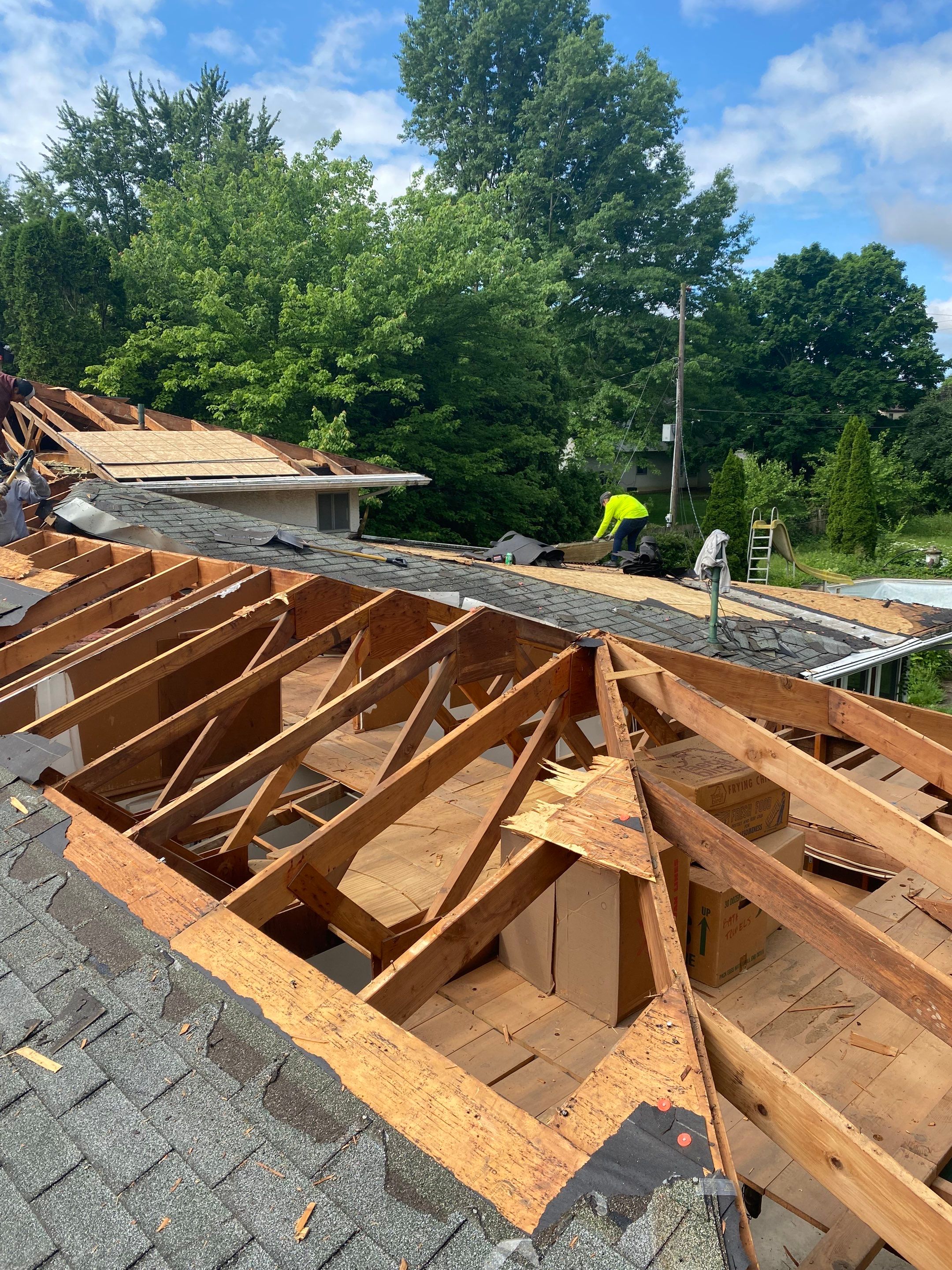 New Roof Installation using new OSB sheathing Certainteed Landmark Shingles by Best Roofing & Siding Company