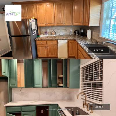 Elegant Transformation: Stained Cabinets Revamped with Sherwin-Williams Juniper