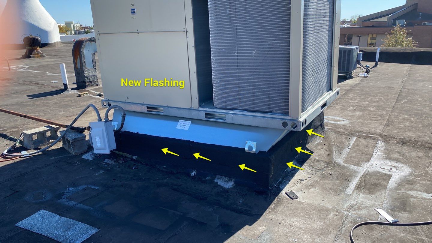 Commercial Roofing Repair using new Flashing by Alpha Design Services