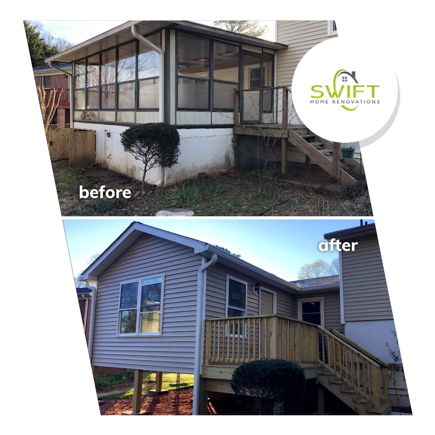 Sunroom Addition and Custom Wood Deck Installation in Marietta by Swift Home Renovations