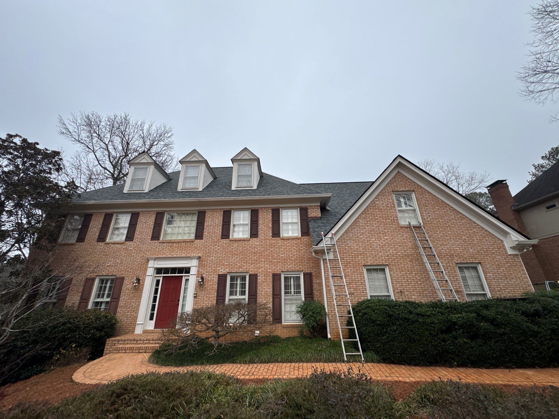 Atlanta Exterior Painting and Front Door Refresh on Brick Colonial by Swift Home Renovations 