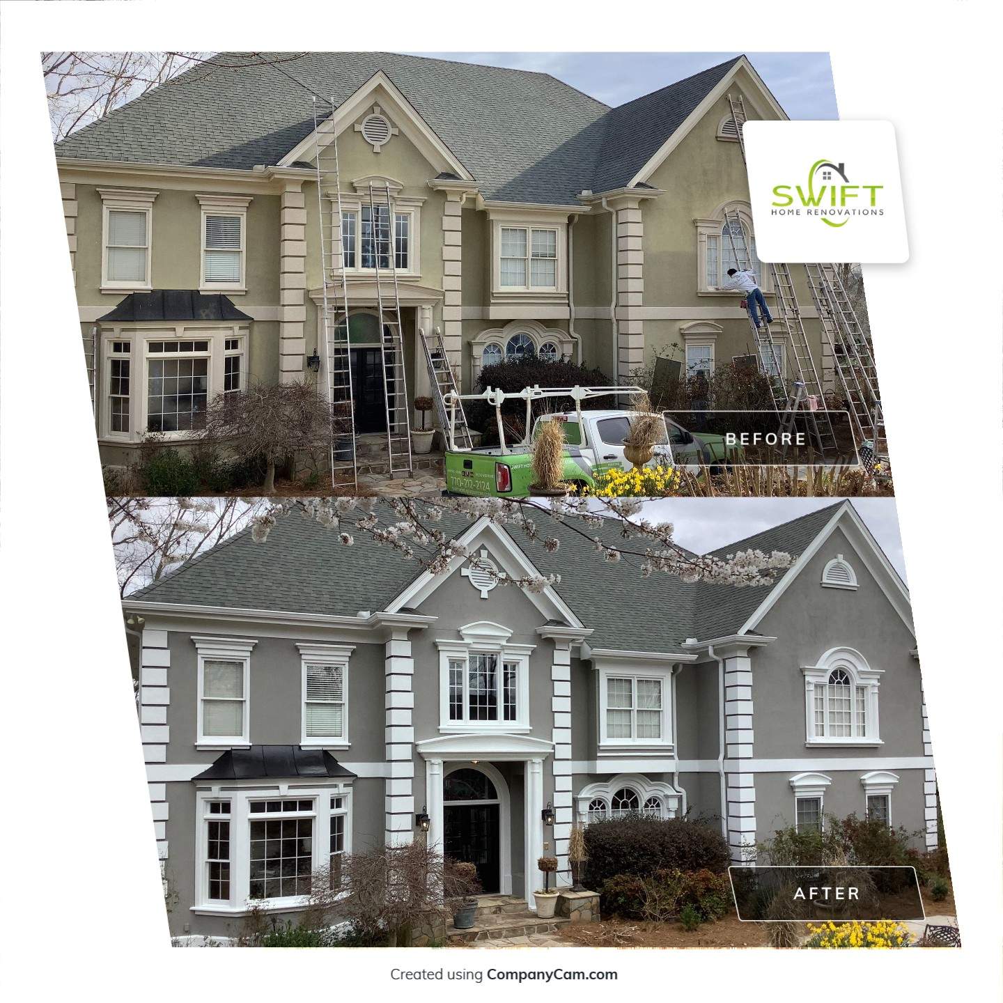 Exterior Stucco Painting and White Trim Update in Roswell by Swift Home Renovations