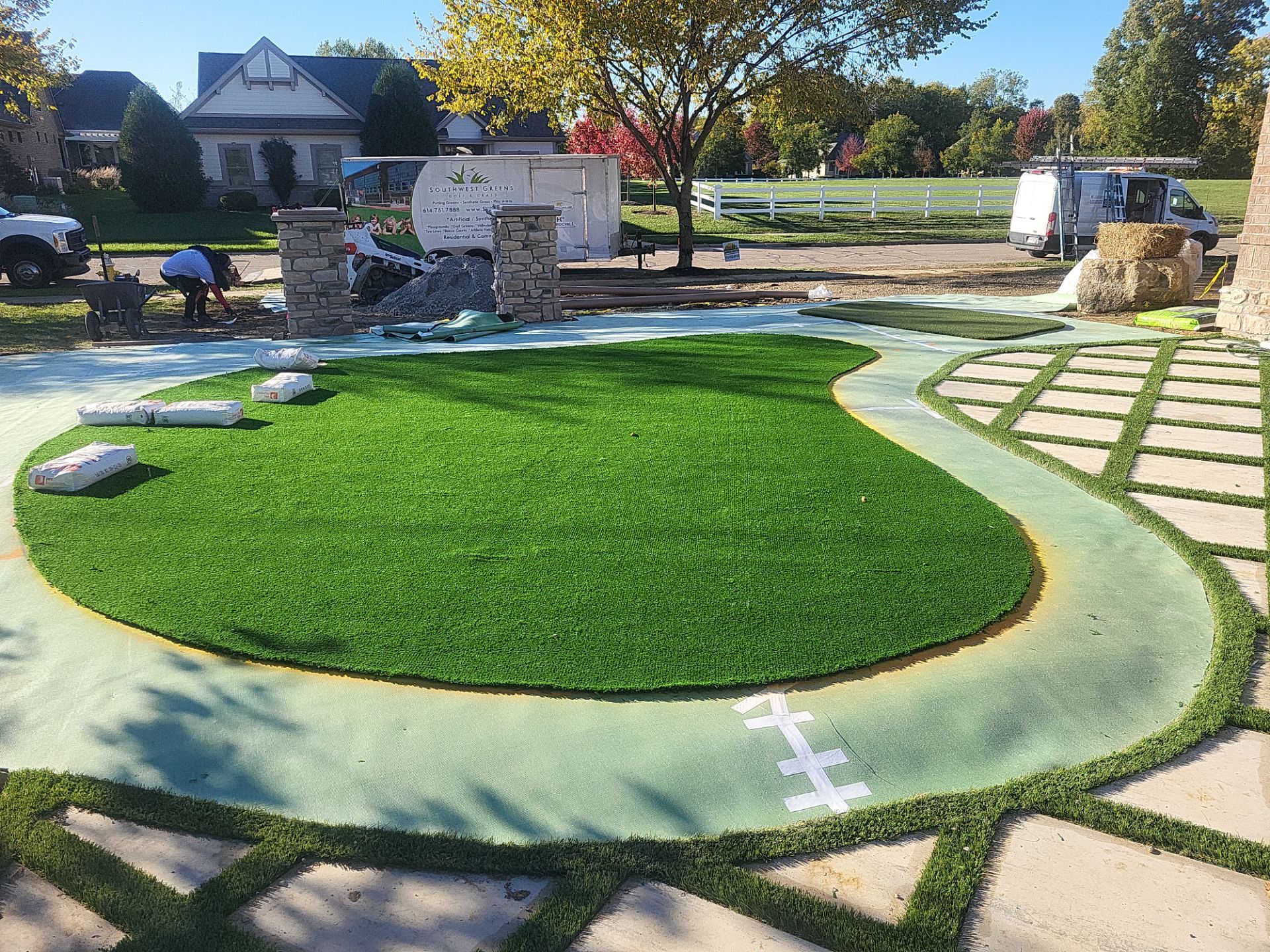 Residential Golf Green and Modern Paver Patio Installation in Centerville by Southwest Greens Midwest