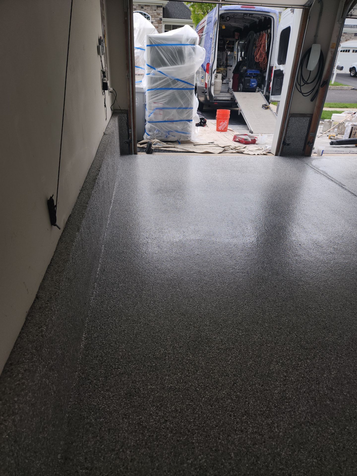 Hillsborough Township Garage Floor Coating with Multi-Colored Polyaspartic Flake by Spectrum Painting, LLC