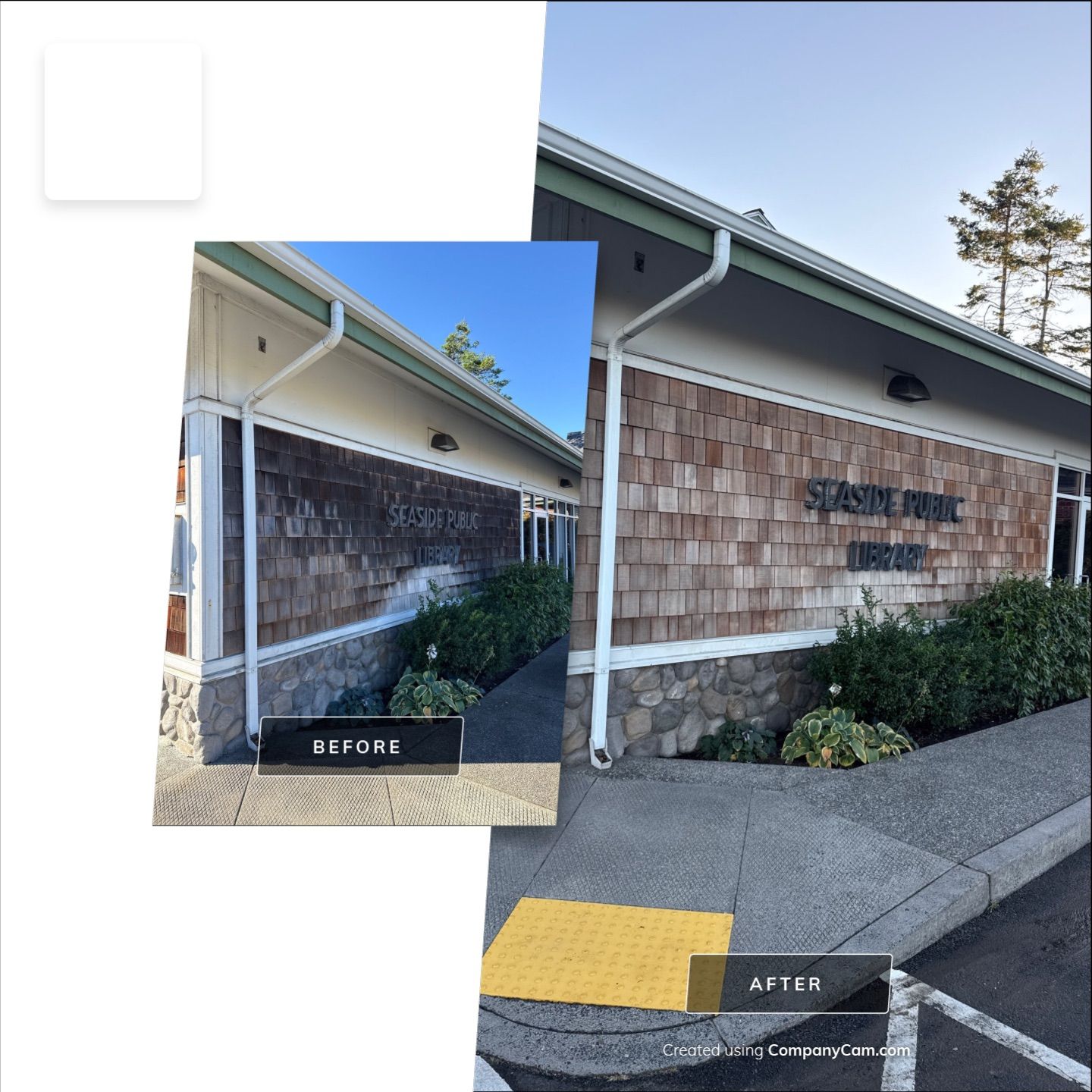 Freshly revitalized exterior at the Seaside Public Library by Rolling Suds of Oregon Coast – Salem