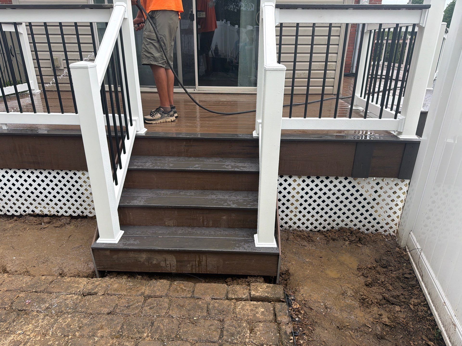 2 tone Composite Re-Deck with Vinyl Railings in Pittsburgh by Cousins Roofing Siding & Decks