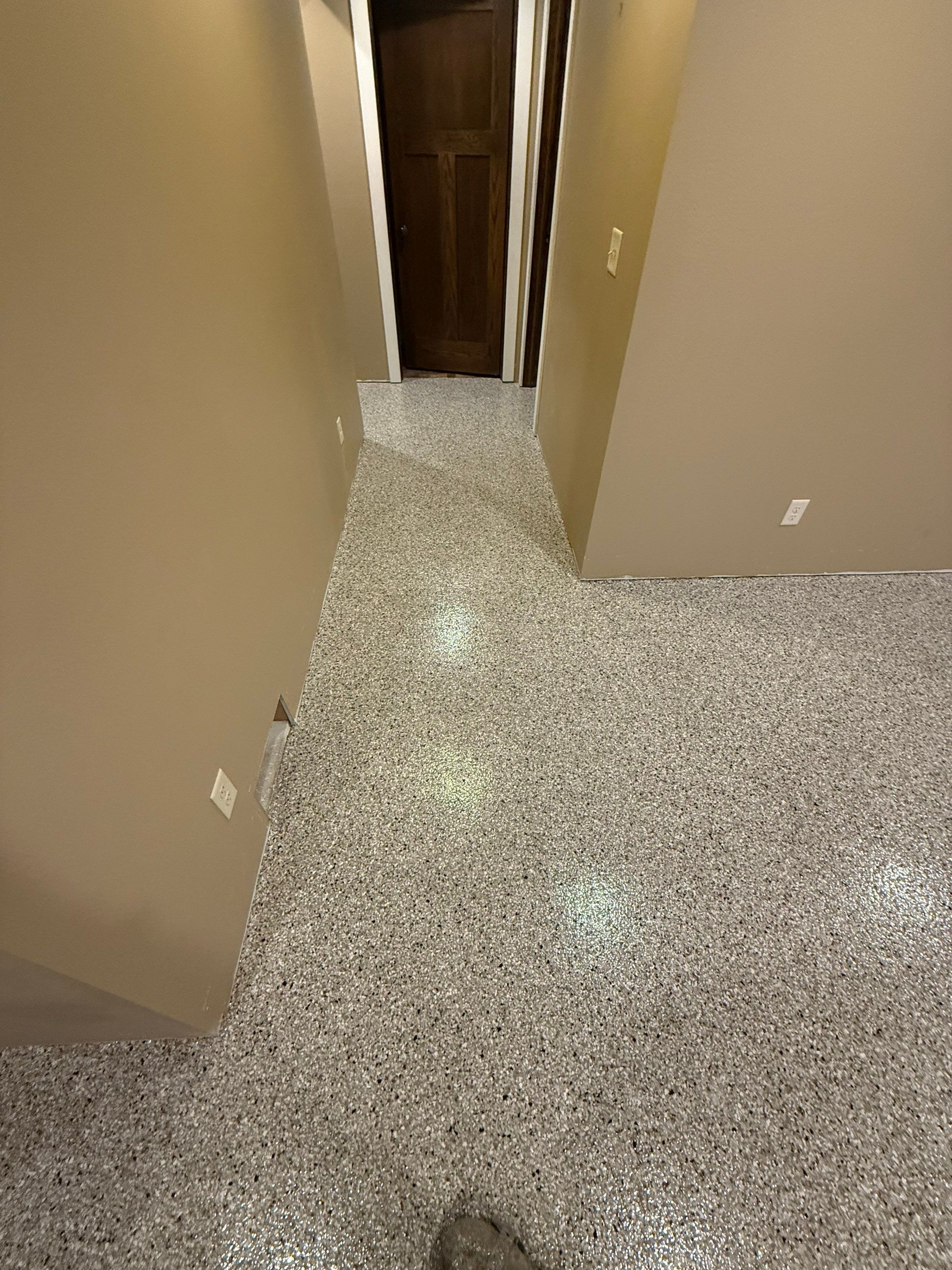 Decorative Flake Concrete Floor Coating for Larchwood Basement by Select Painting, Coatings & Garage Cabinets