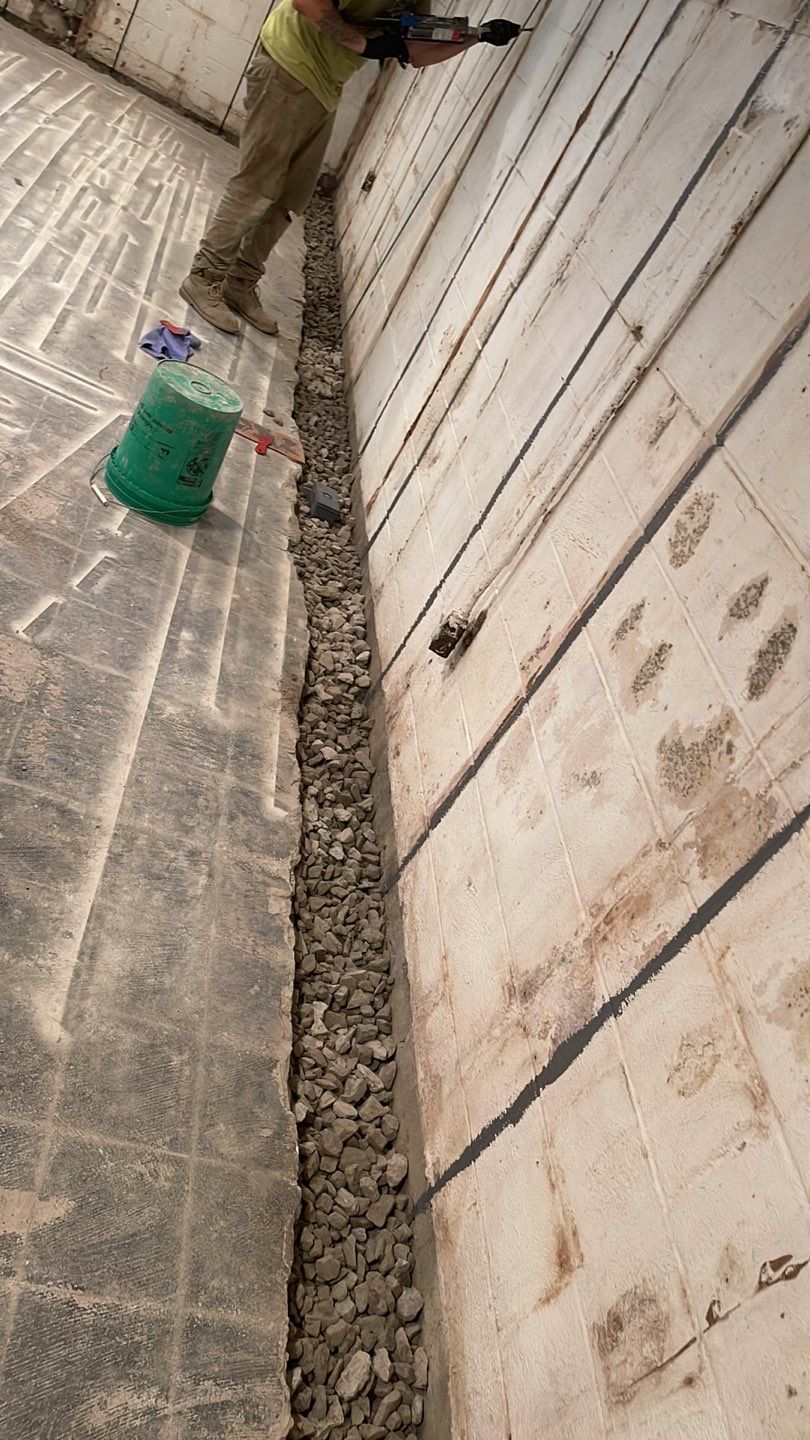 Embedded Fiber Reinforcement and Basement Waterproofing using GrateDrain Waterproofing System by Toledo Basement Repair
