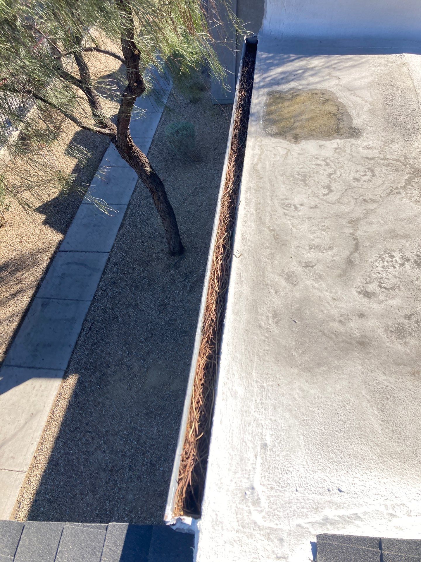 Commercial gutter cleaning North Las Vegas before photo with filled gutters