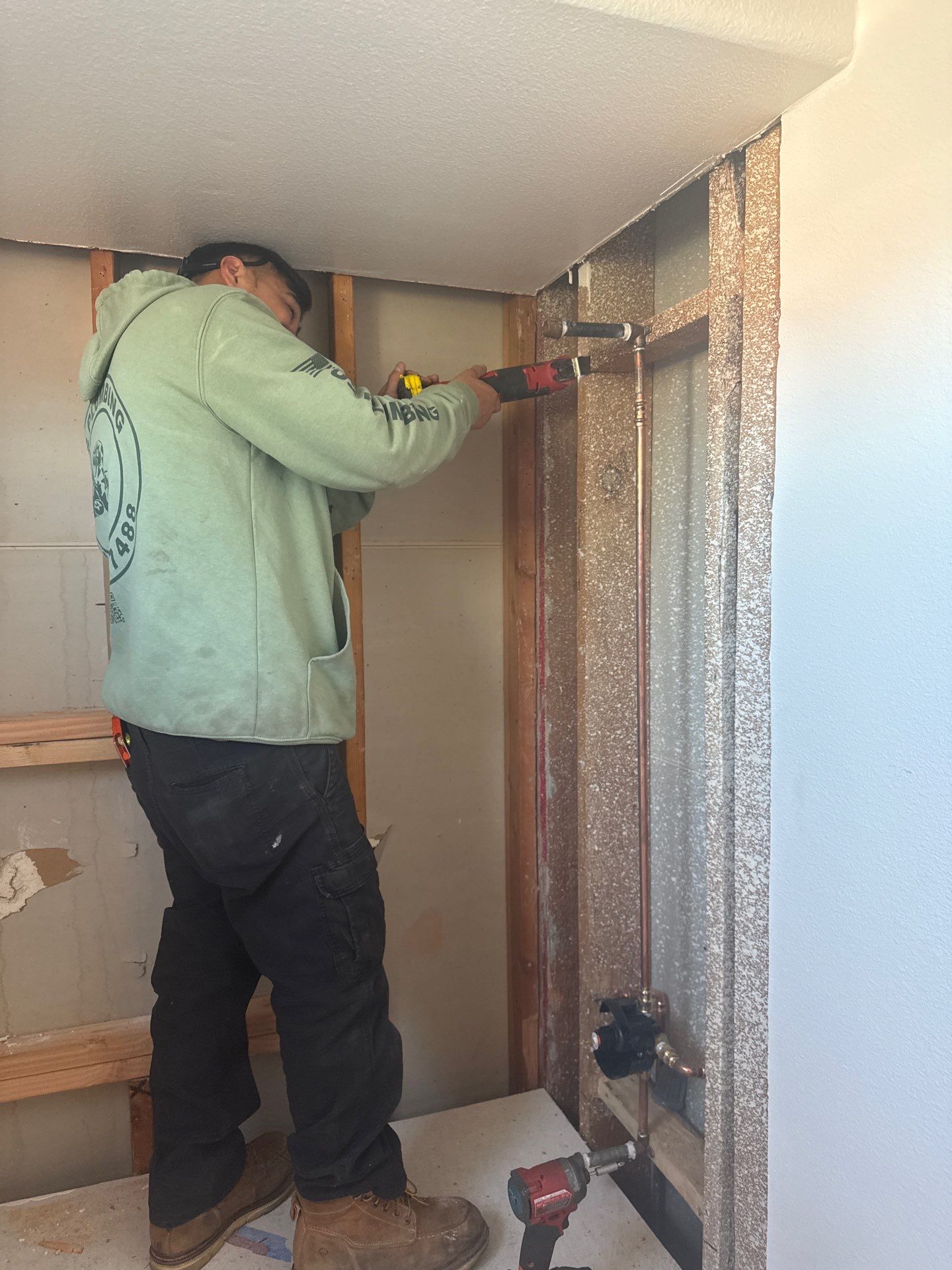 Installing Water Pipe for Shower by Us Plumbing