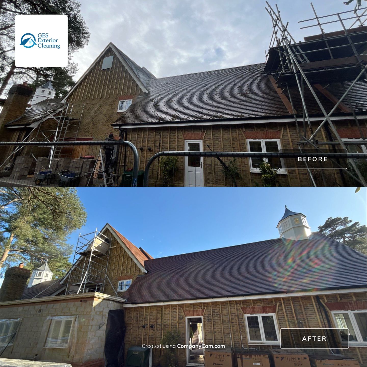 Roof Cleaning and Biocide Treatment using Softwash Equipment by Ges Exterior Cleaning ltd
