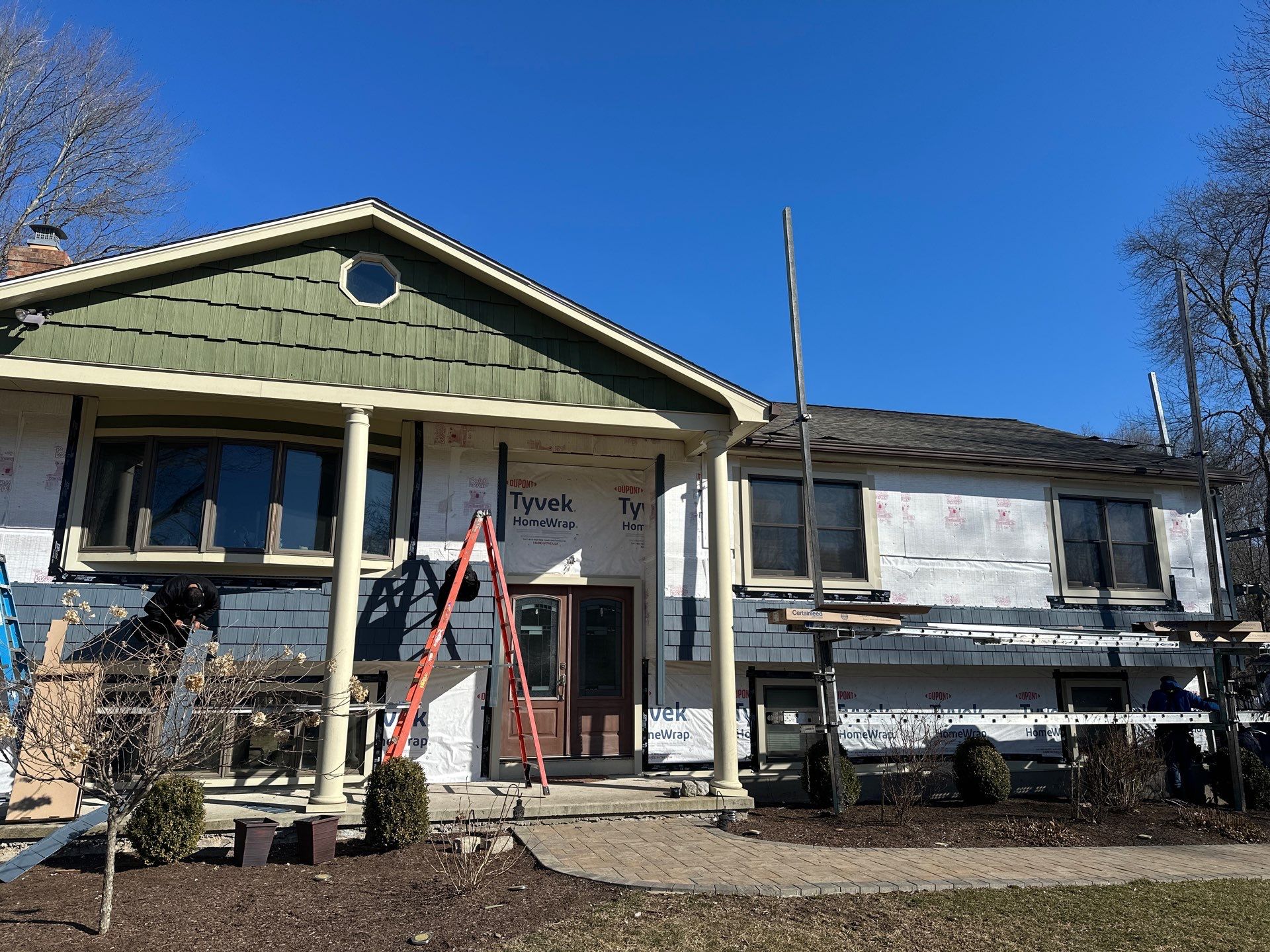 Residential Roofing Installation using Owens Corning Duration Driftwood Siding Installation Using Cedar Impressions Pacific Blue by A Plus Exterior