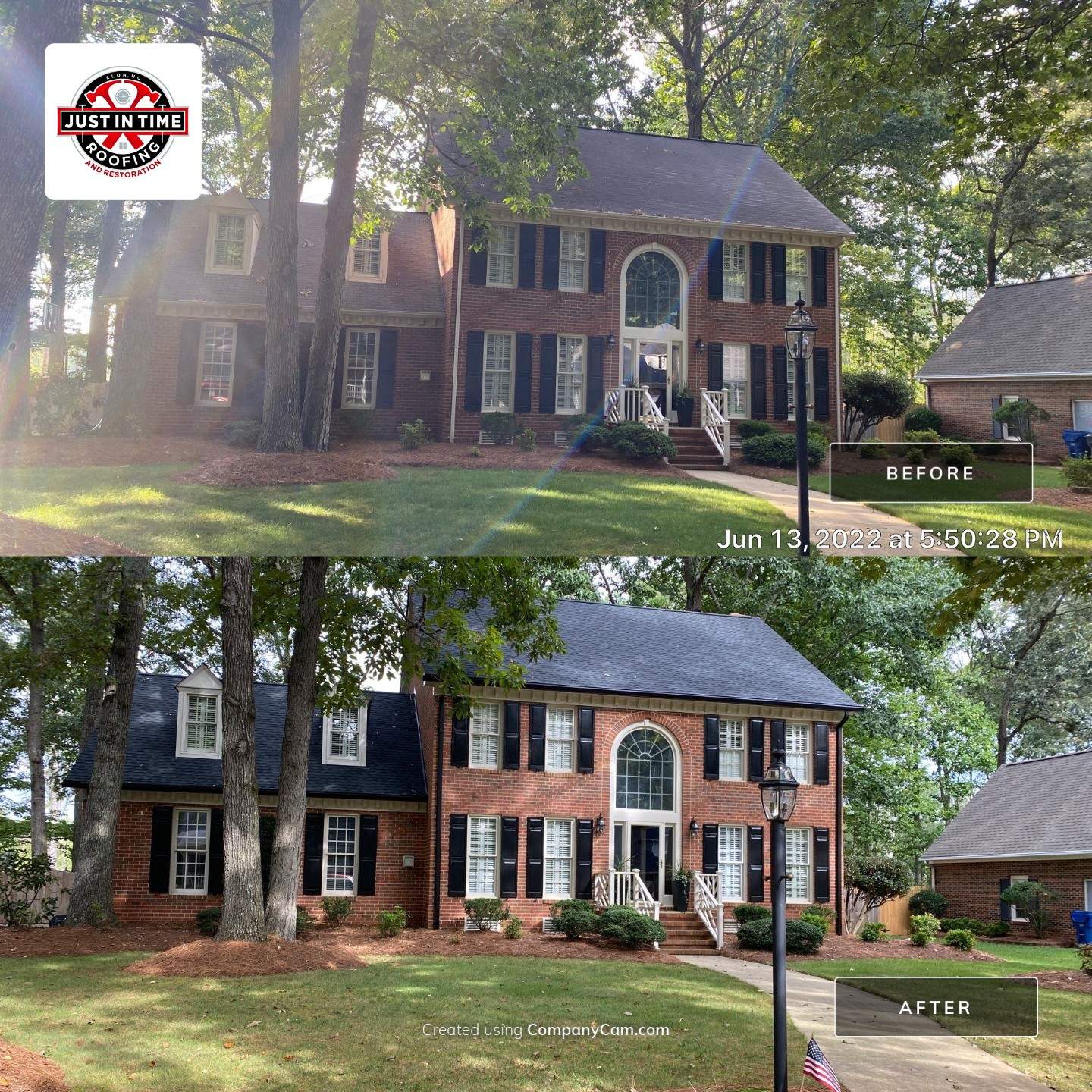 Roof Replacement using Gaf HDZ Charcoal by Just In Time Roofing and Restoration