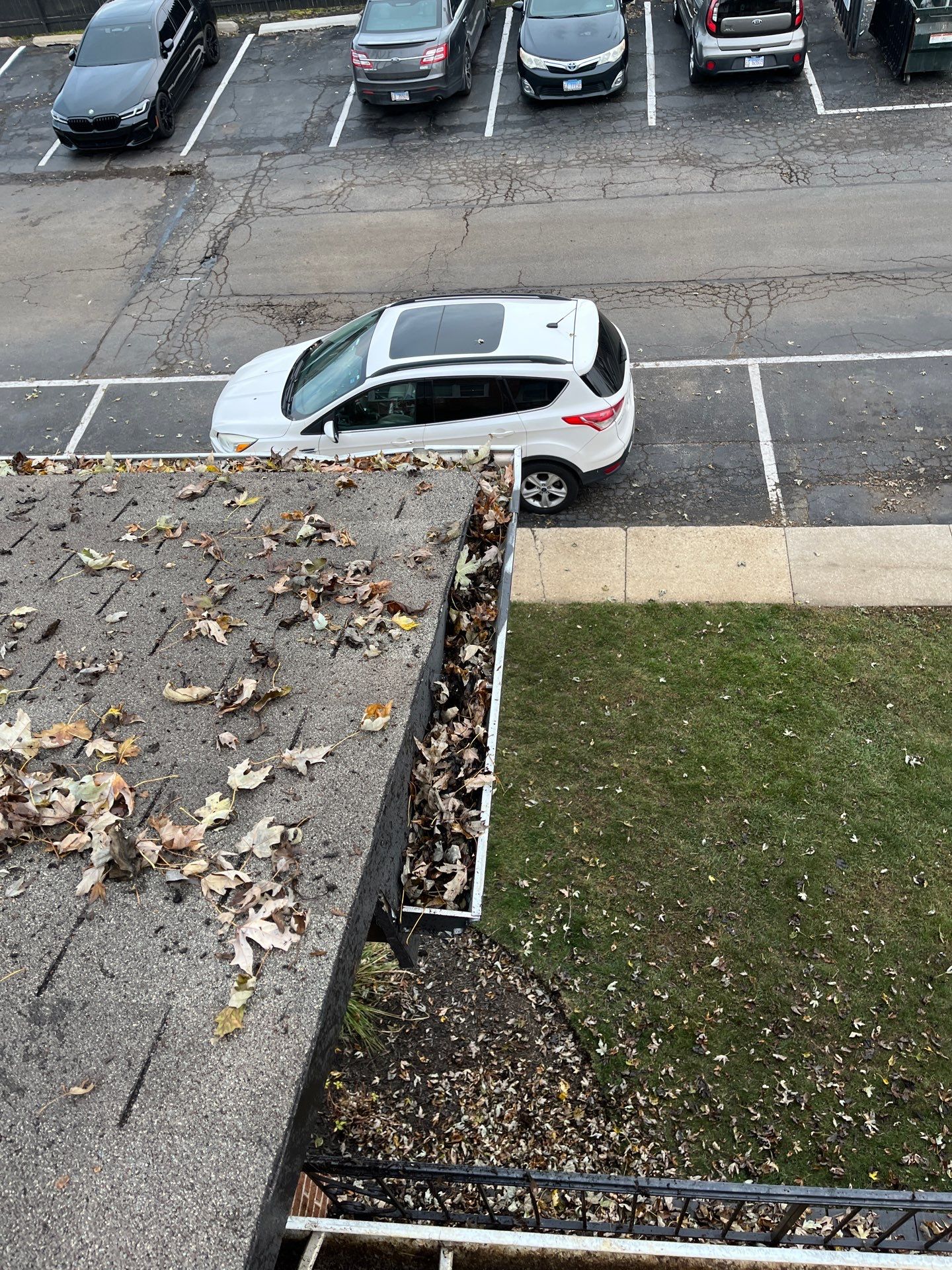 Commercial gutter cleaning Lombard, IL before photo with filled gutters