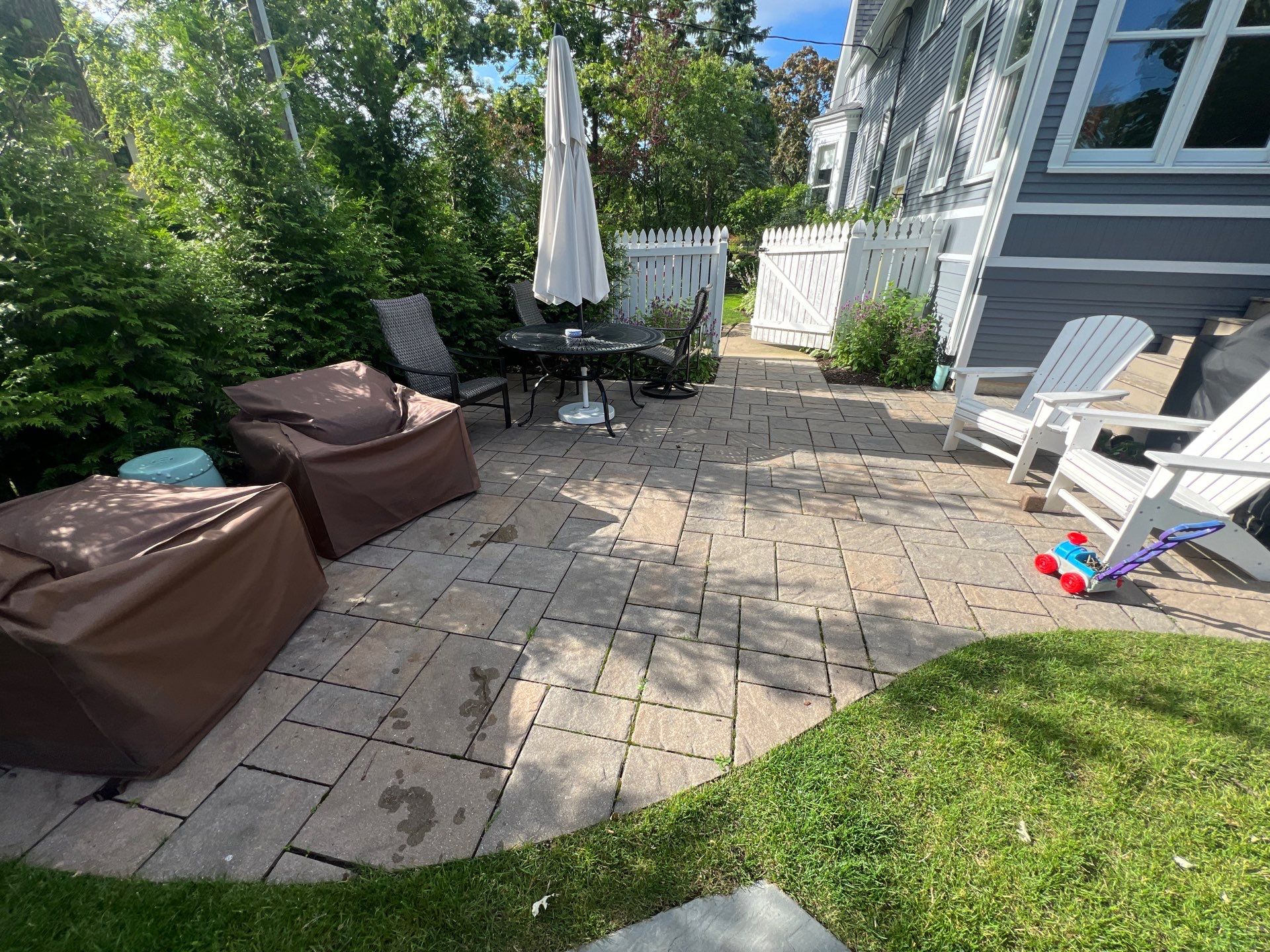 concrete cleaning using Algaecide, soft wash soap by Northern Power Washing LLC.