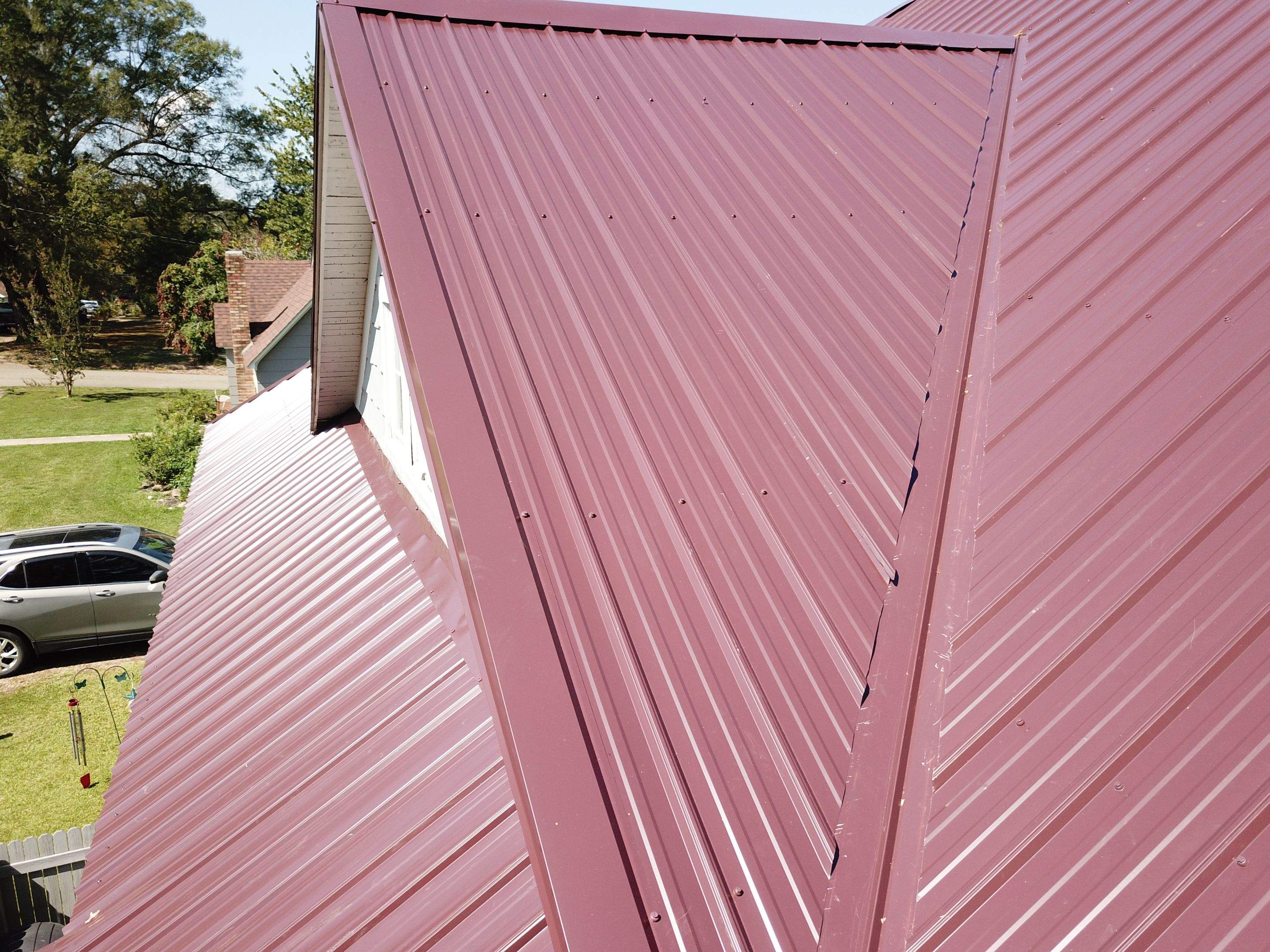 Residential Metal Roof Replacement using Reed's Metals: Colored Residental Panel (Burgundy) by Hostetler Roofing