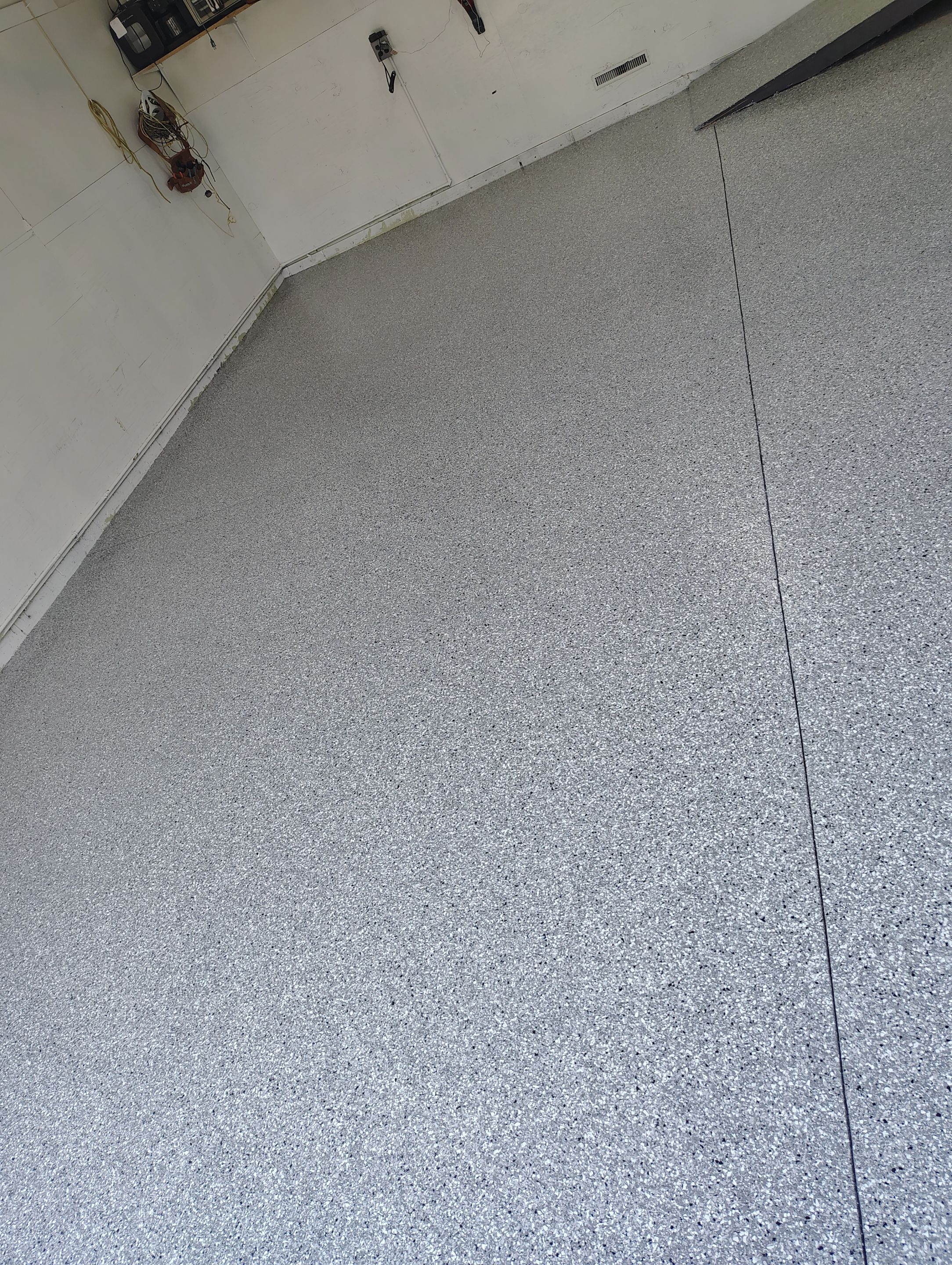 Yankton Garage Concrete Coating With Feather Gray Decorative Chips by Select Painting, Coatings & Garage Cabinets