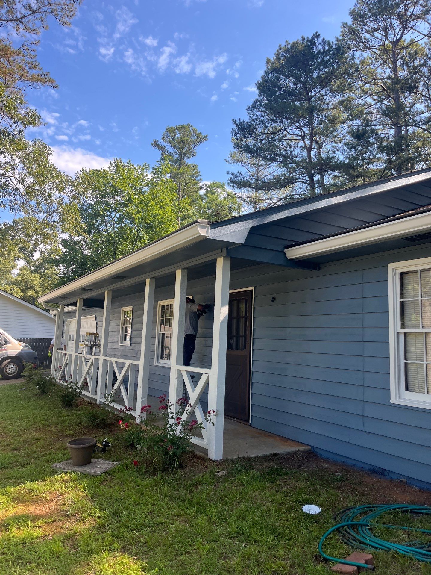 Marietta, GA Exterior Painting Transformation with Blue Paint by Nelson Exteriors