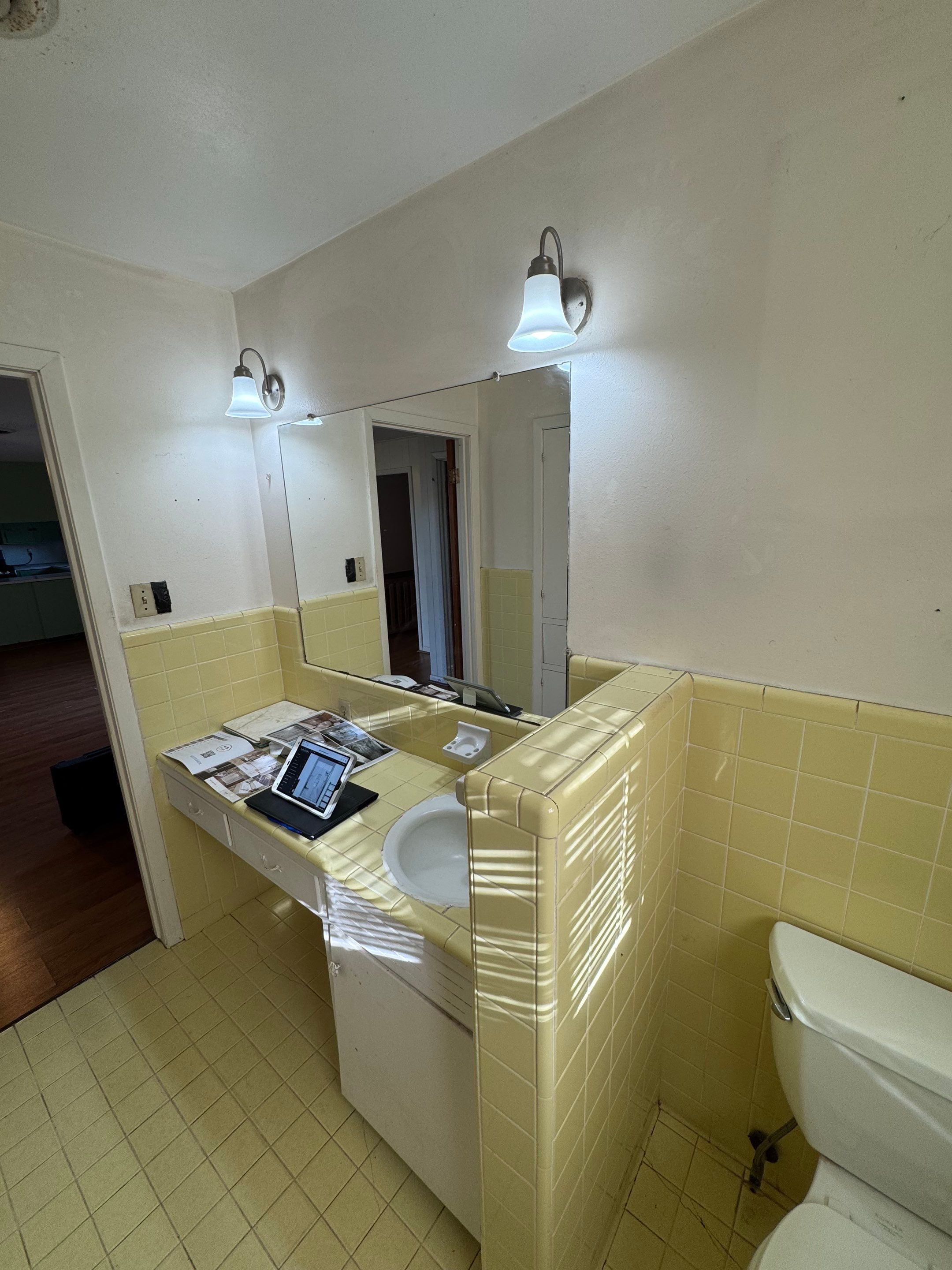 Tub to Walk in Shower and new vanity, mirror in Round Top by Lane Lauritsen - The Hill Country, Texas