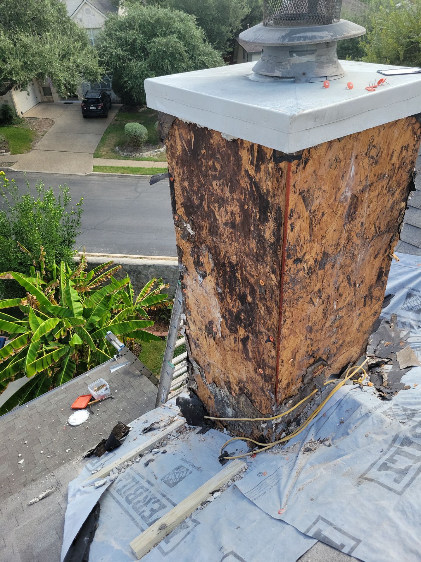 Chimney Restoration and Structural Sheathing Replacement in San Antonio by Heaven Sent Roofing, LLC 