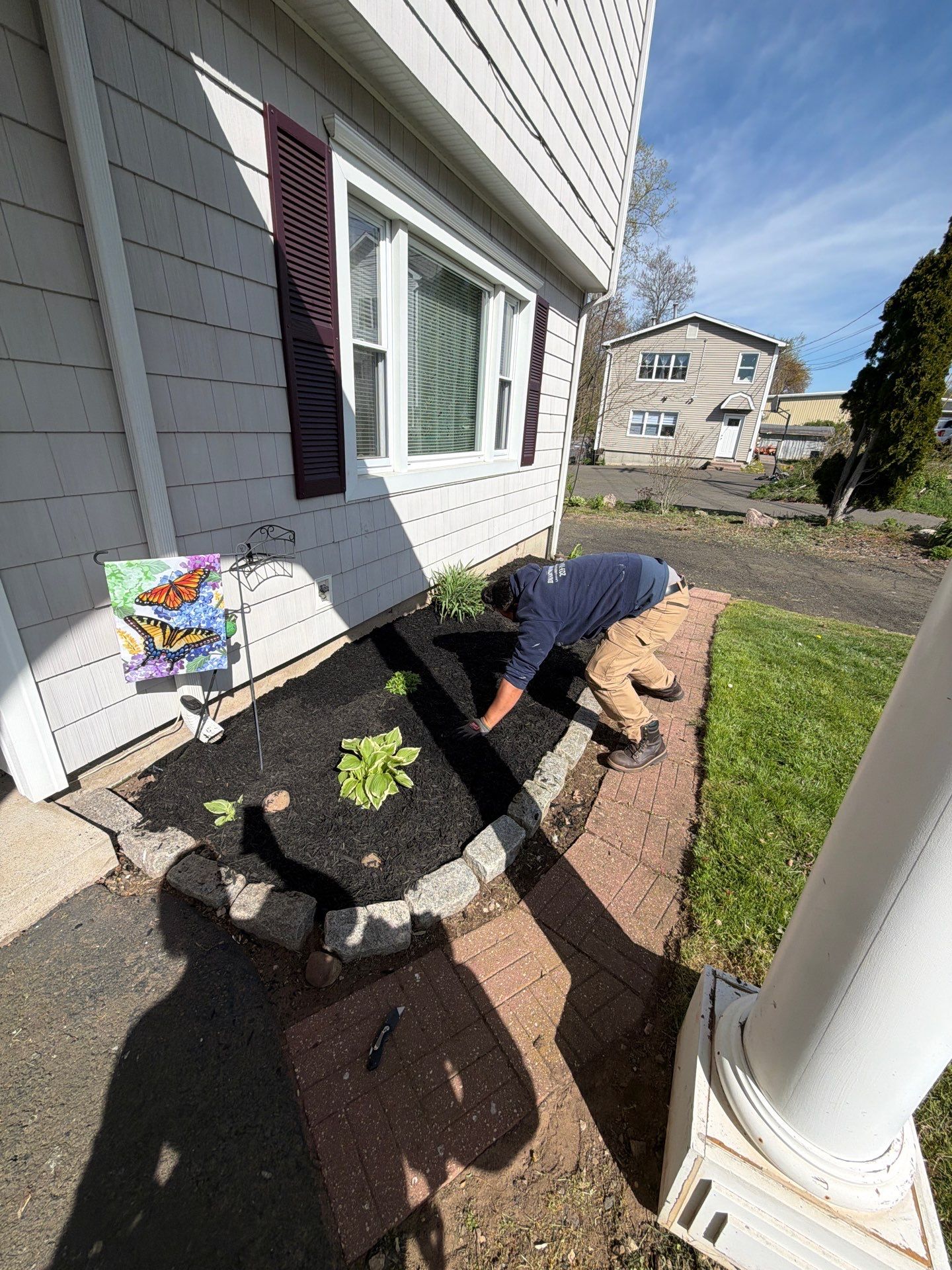Residential Landscape Refresh and Stone Paver Bed Edging in Woodbridge by Diamond Image LLC