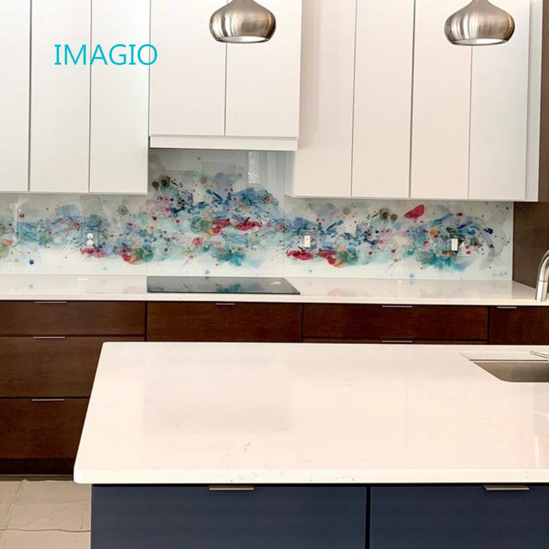 Kitchen Remodel using IMAGIO Solid Glass Backsplash by Rocco Pisto by IMAGIO
