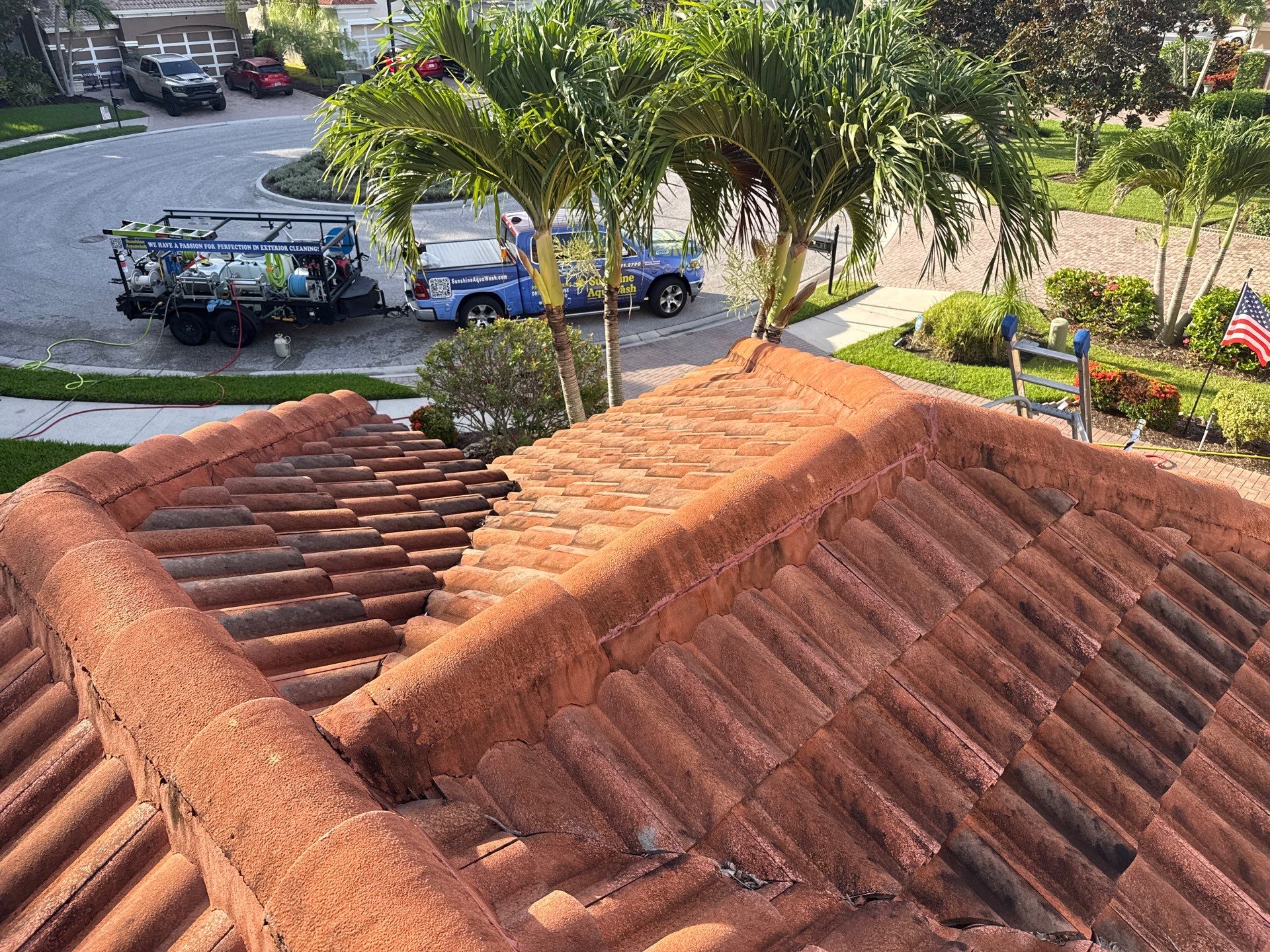 Soft Wash Tile Roof Cleaning in Sonoma Community, Sarasota, FL by Sunshine AquaWash