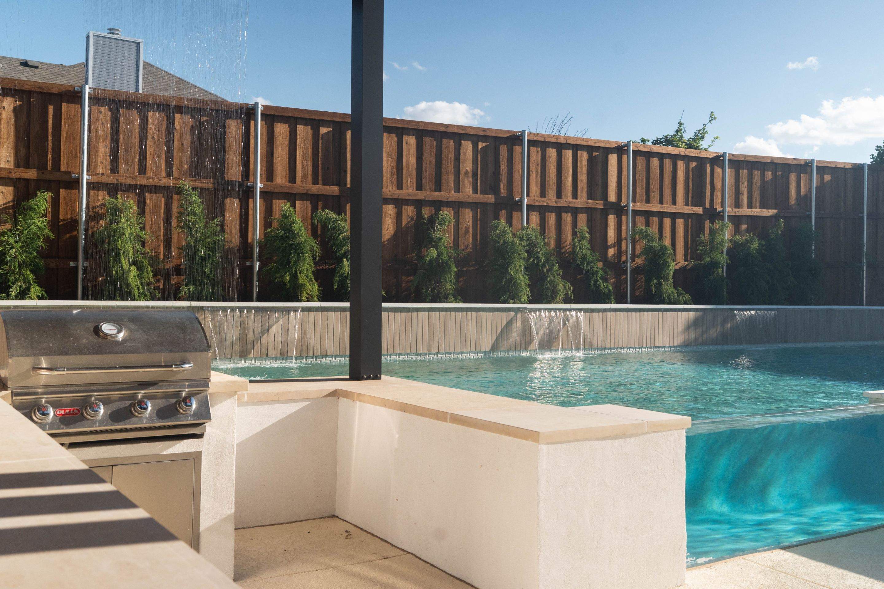 Modern Geometric Pool with Cabana and Fire Feature by Pinnacle Pools and Spas - DFW