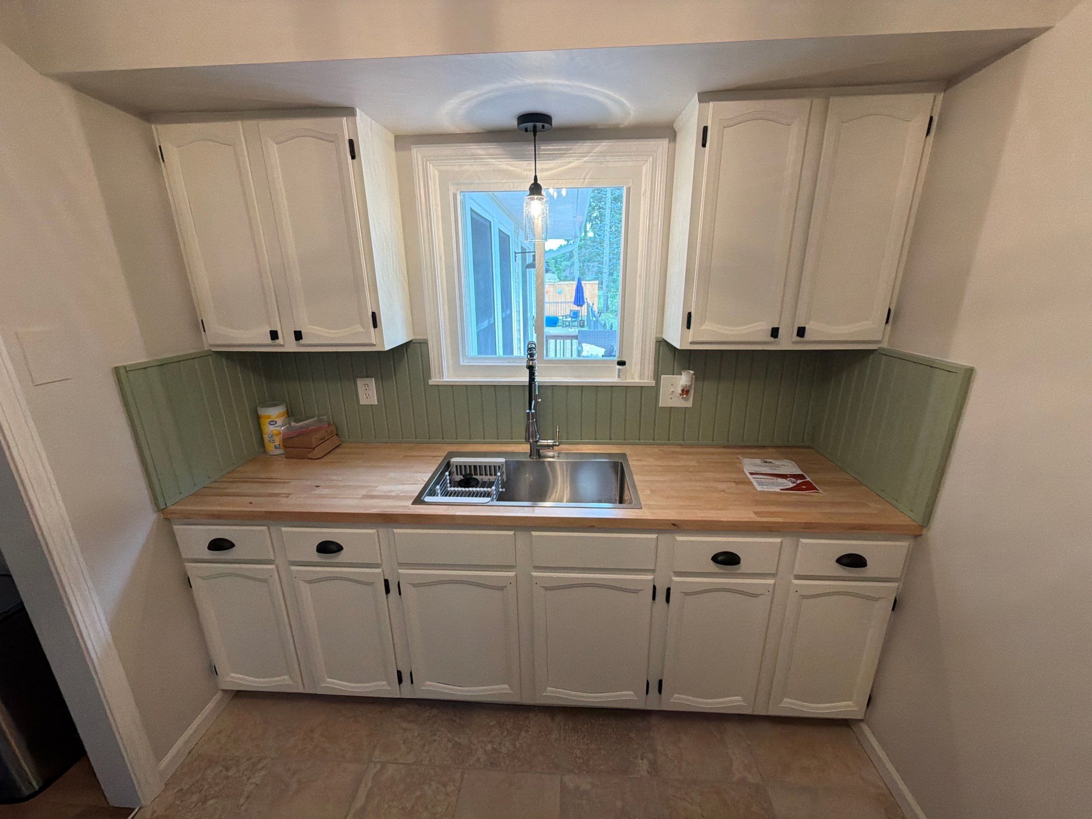 Kitchen Cabinet Refinishing and Butcher Block Countertop Installation in Fenton by Top Shelf Painter