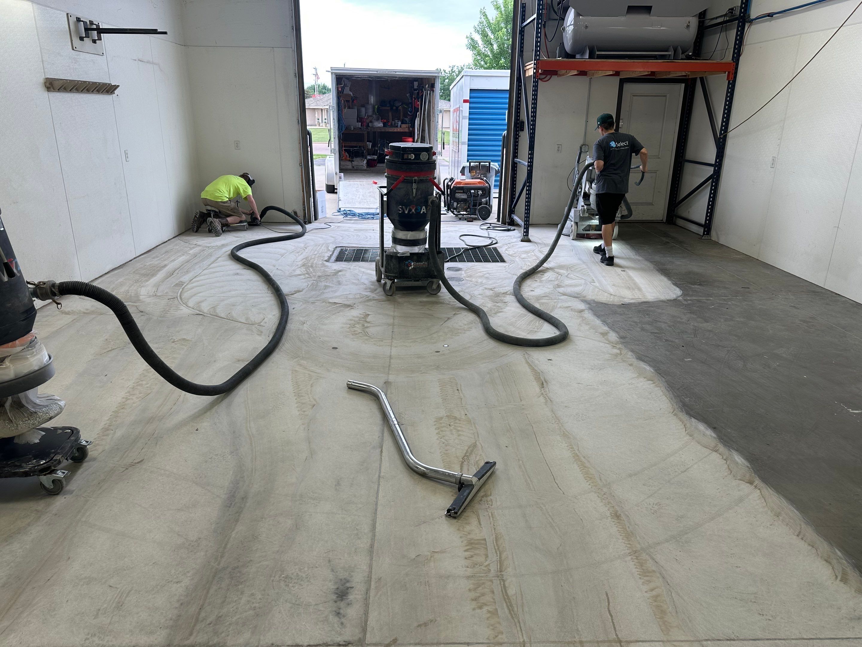 Commercial Grey Speckled Epoxy Floor Coating for Industrial Workshop by Select Painting, Coatings & Garage Cabinets
