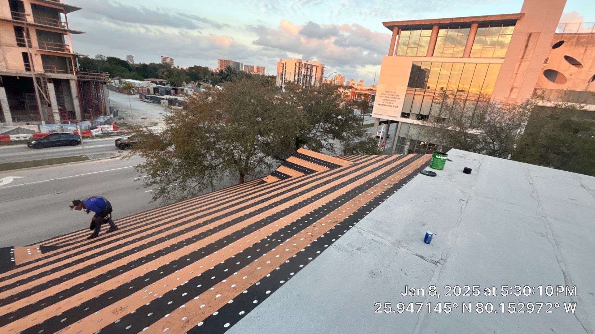 COMMERCIAL REROOF 24 GUAGE MEDIUM BRONZE 1-1/2" MECHANICAL SEAM "ZEBRA METHOD" by Earl W. Johnston Roofing 