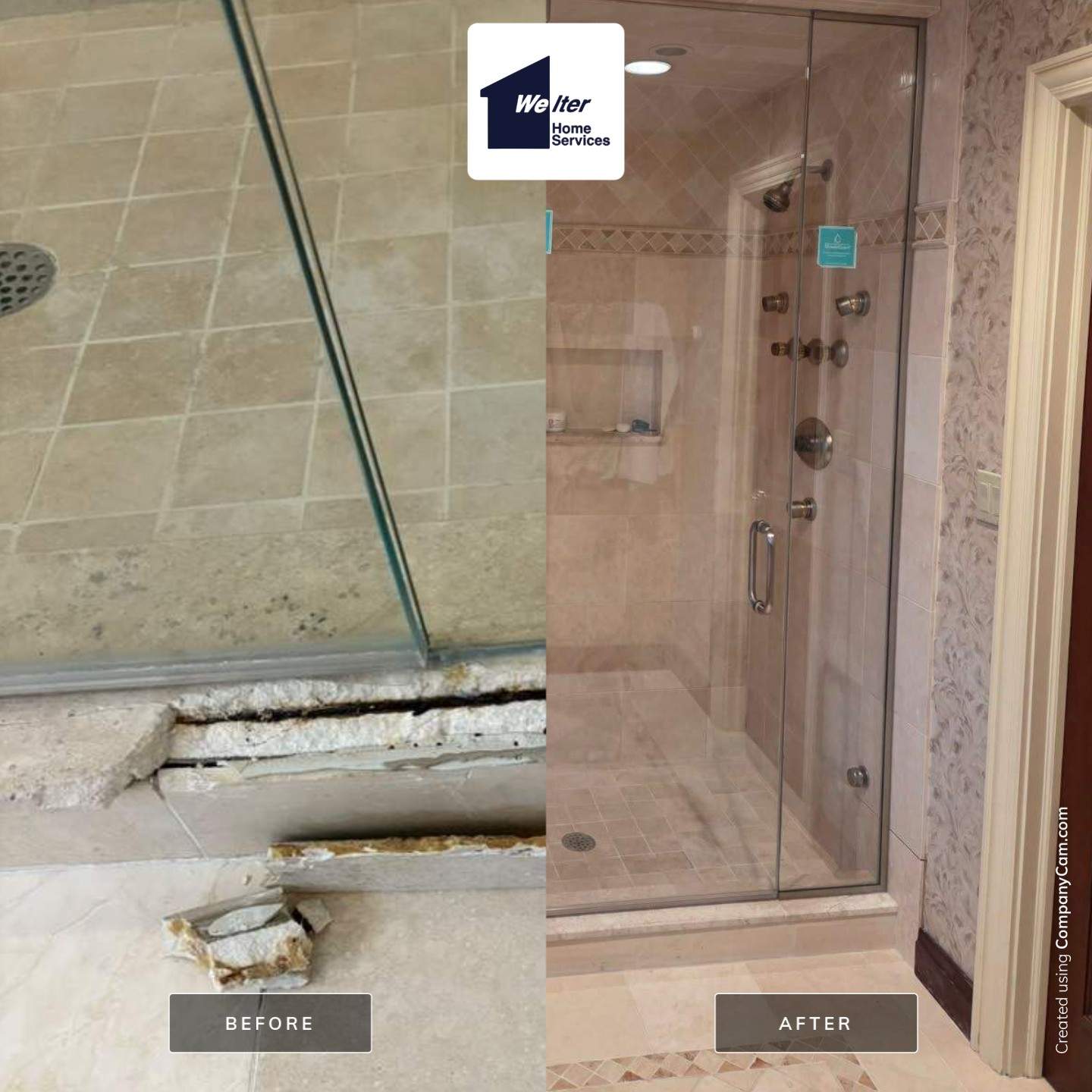 Shower Curb Tile Repair by Welter Home Services