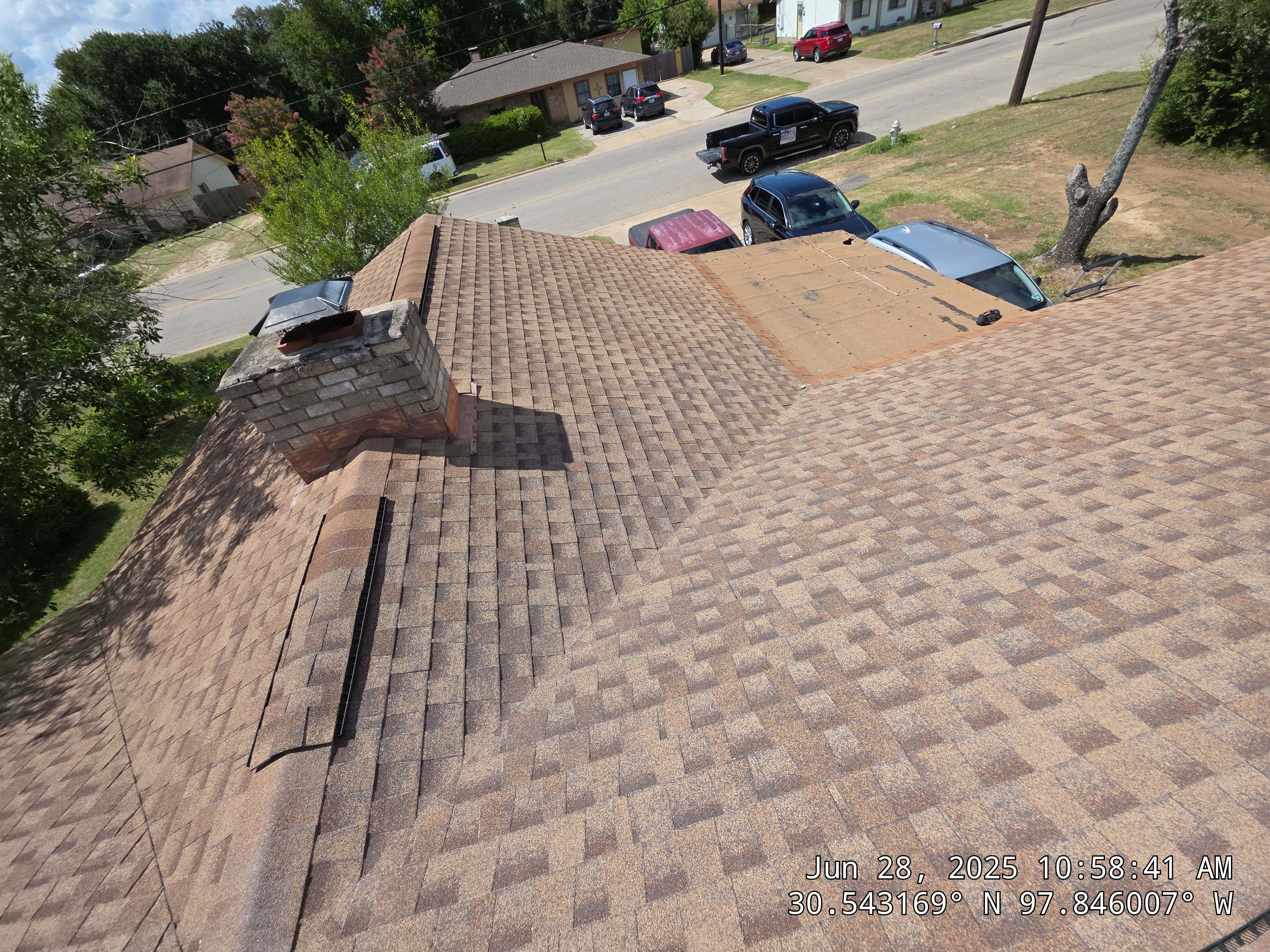 Architectural Asphalt Shingle Roof Replacement and Chimney Repair in Leander by Caliber Restoration LLC