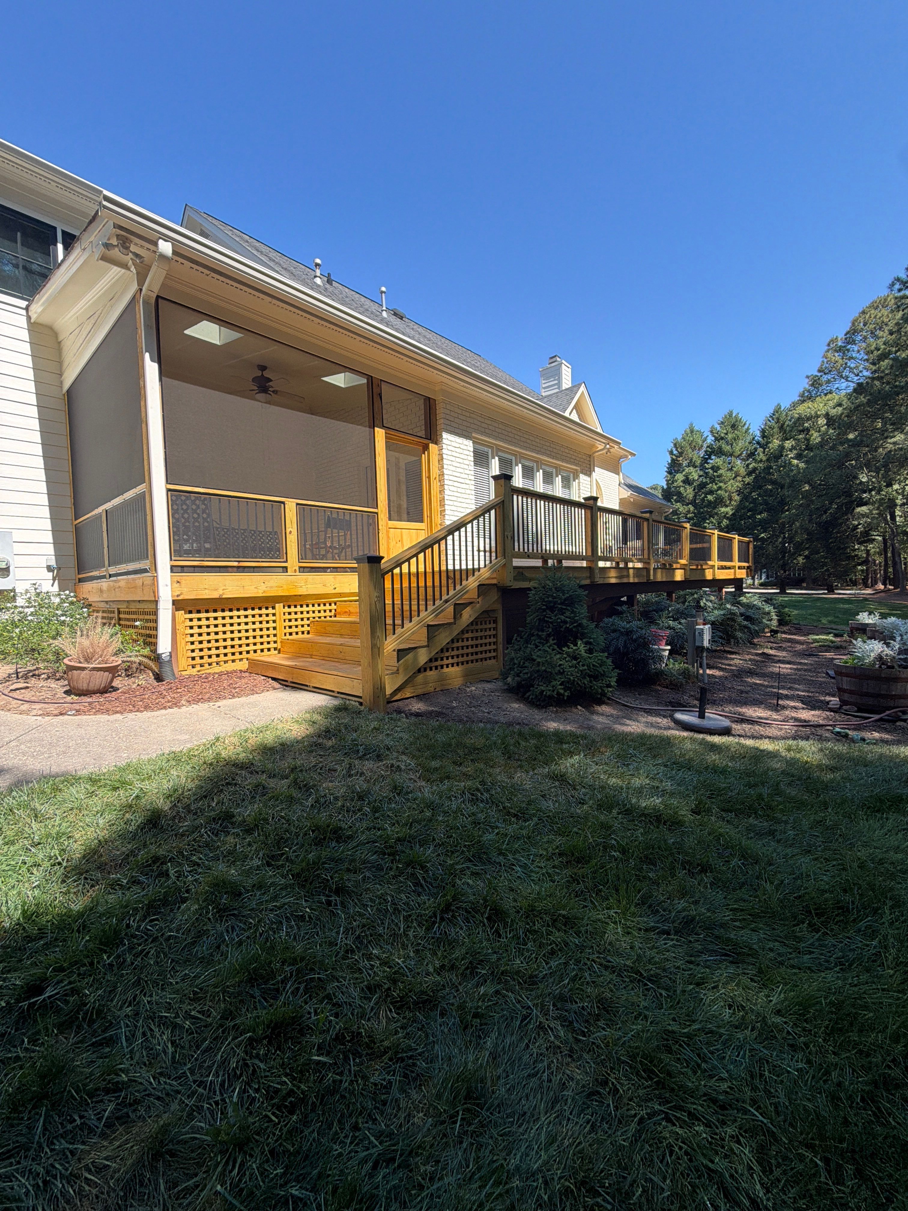 Deck Stain, Round Balusters & Screened Porch Transformation by Billy Weatherspoon Contractor