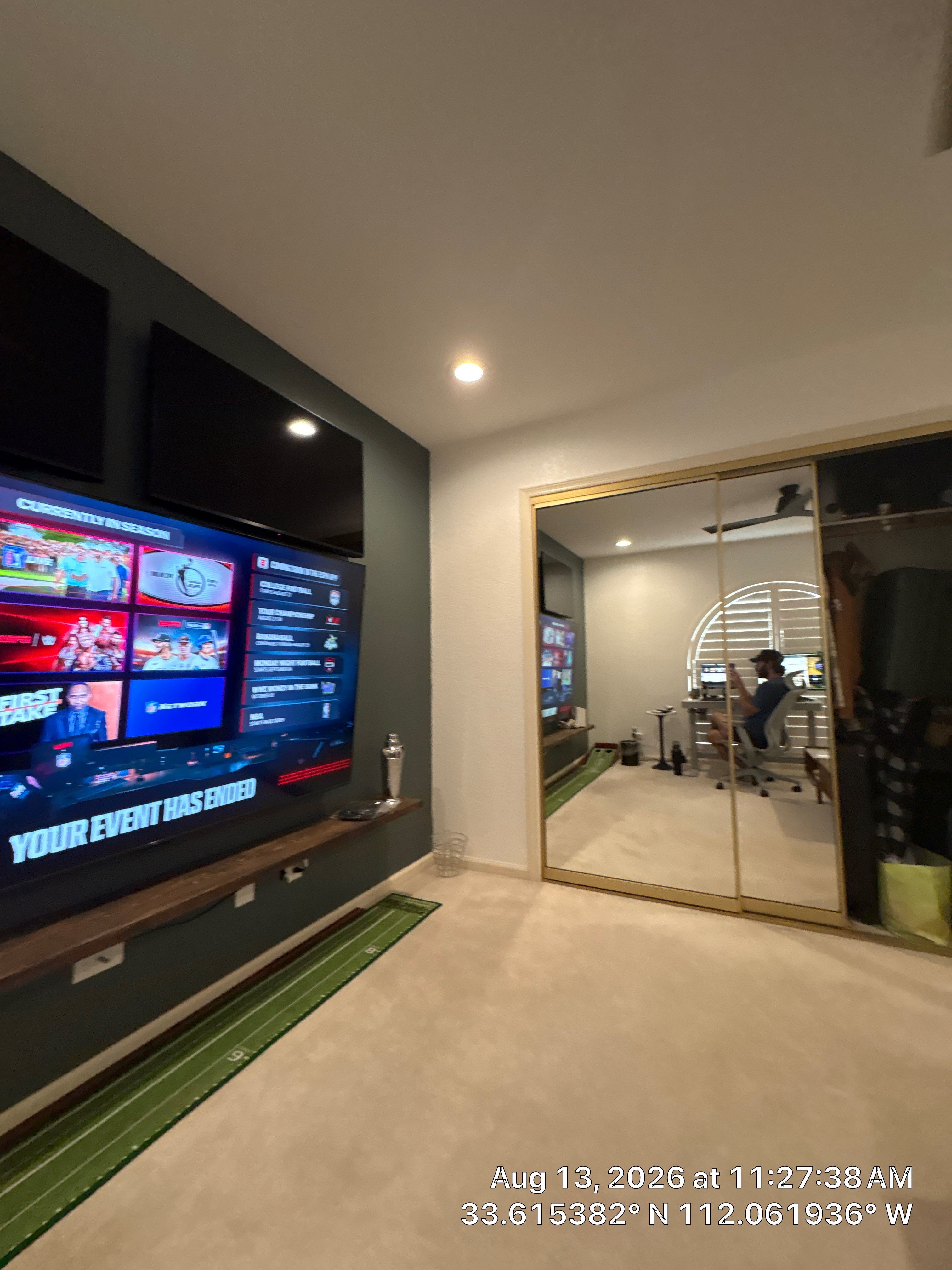 Phoenix Home Office Setup with Plantation Shutters and Media Wall by CompanyCam Sales Demo