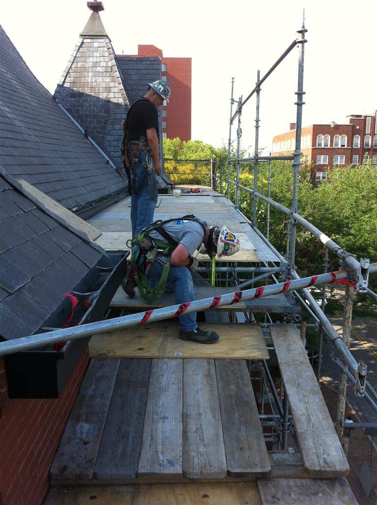 Historic Building ROOF REPLACEMNT with GAF TruSlate  on steep slop and Versico 60mil TPO on flat roof by Gorilla Exteriors Contracting, LLC