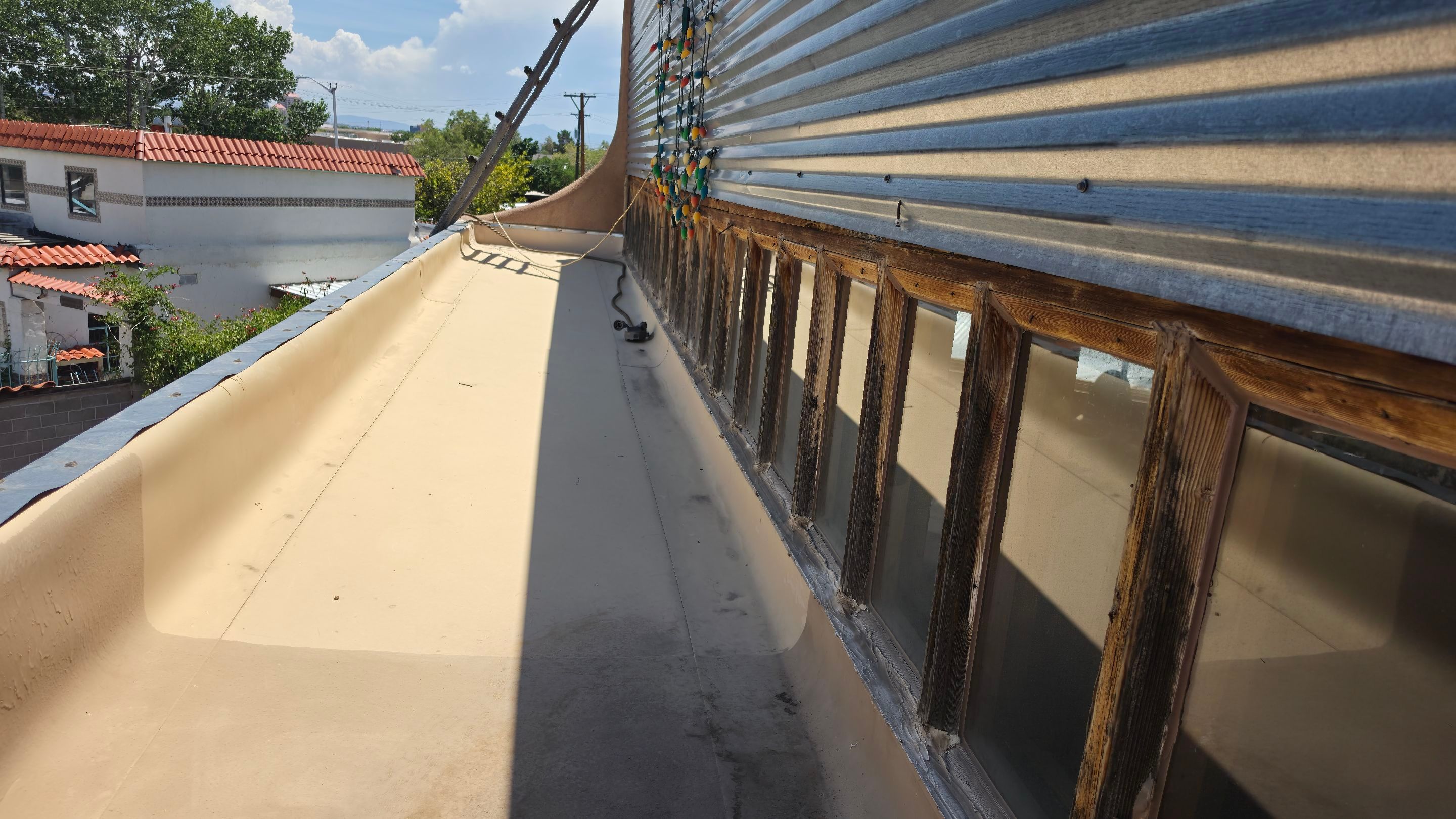TPO Roof Replacement on entry of Albuquerque Restaurant by Doyle Roof Masters Inc
