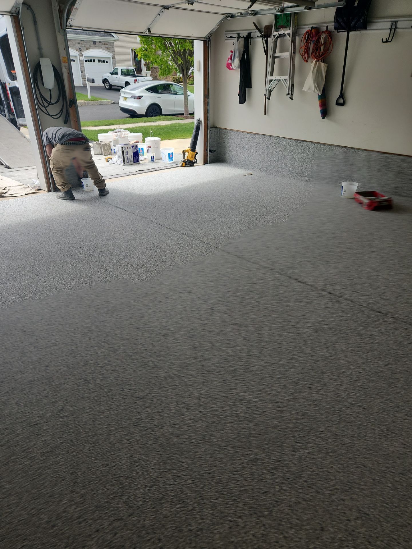 Hillsborough Township Garage Floor Coating with Multi-Colored Polyaspartic Flake by Spectrum Painting, LLC