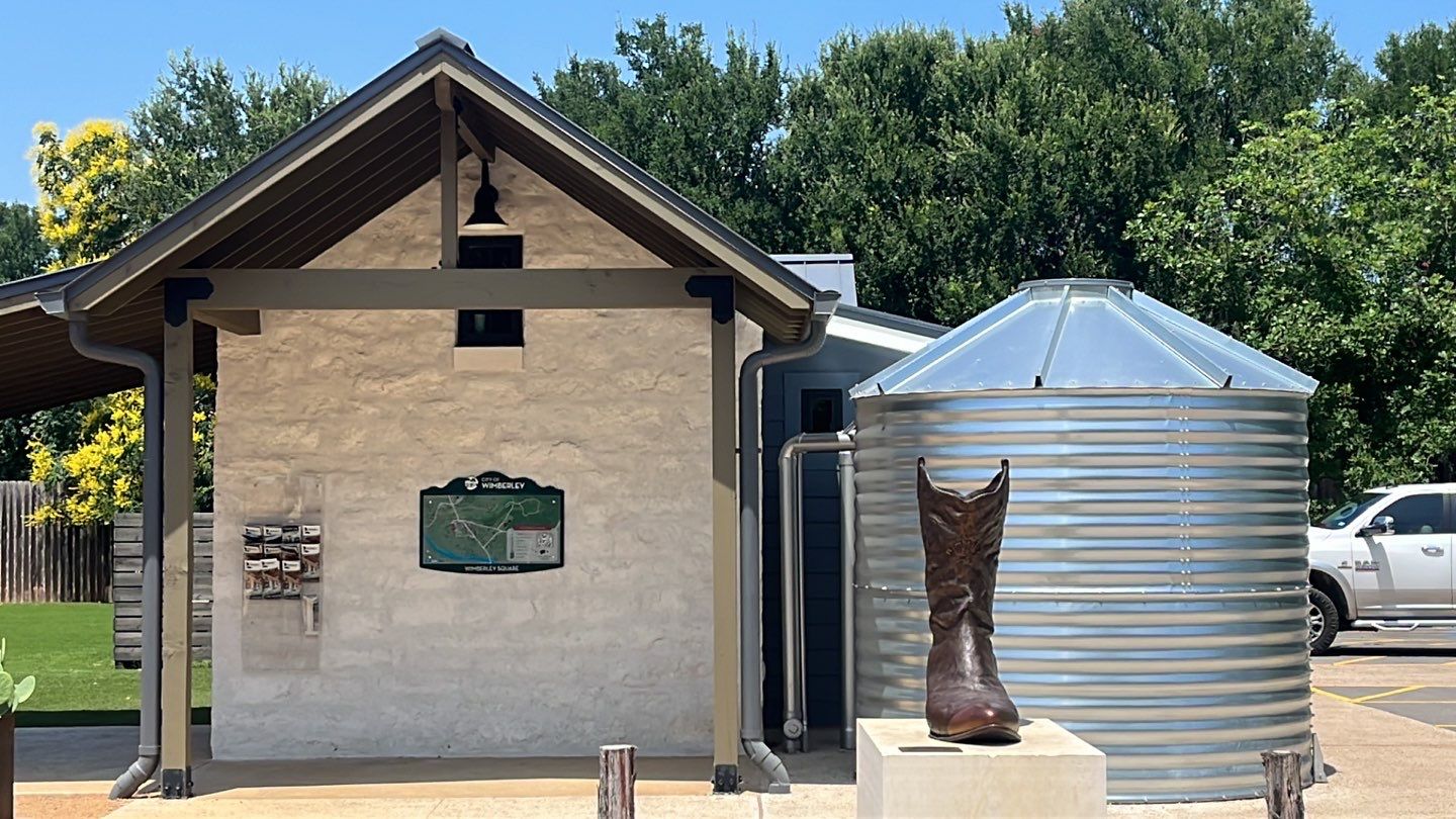 5000 gallon Wimberley Community Welcome Center using Meridian 5000 gallon, 30 degree pitched roof, silo style by Hill Country Rain Water
