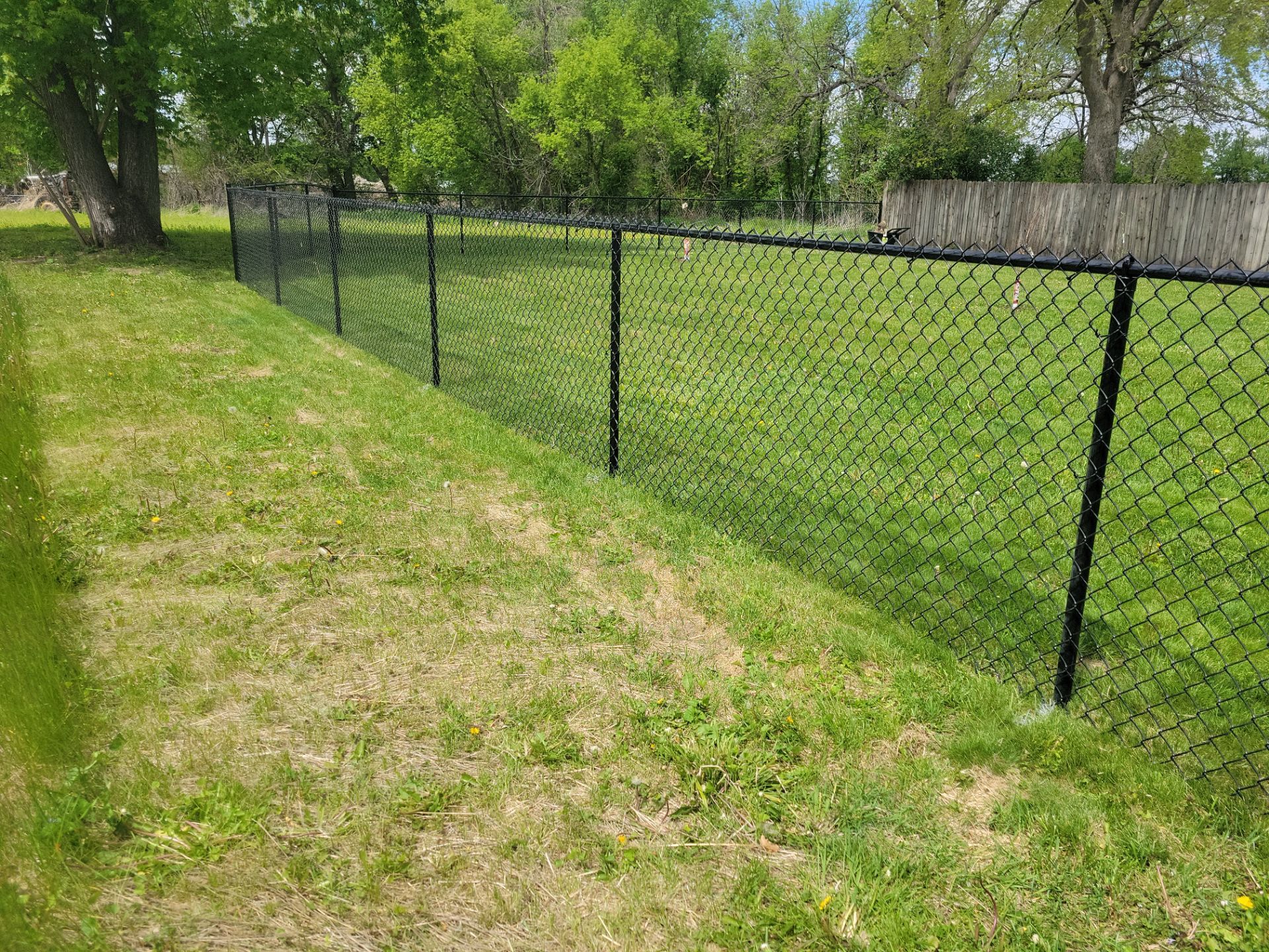 Black Chain Link Fence Installation and Gate in Traer by Perfect Picket Fence and Stain