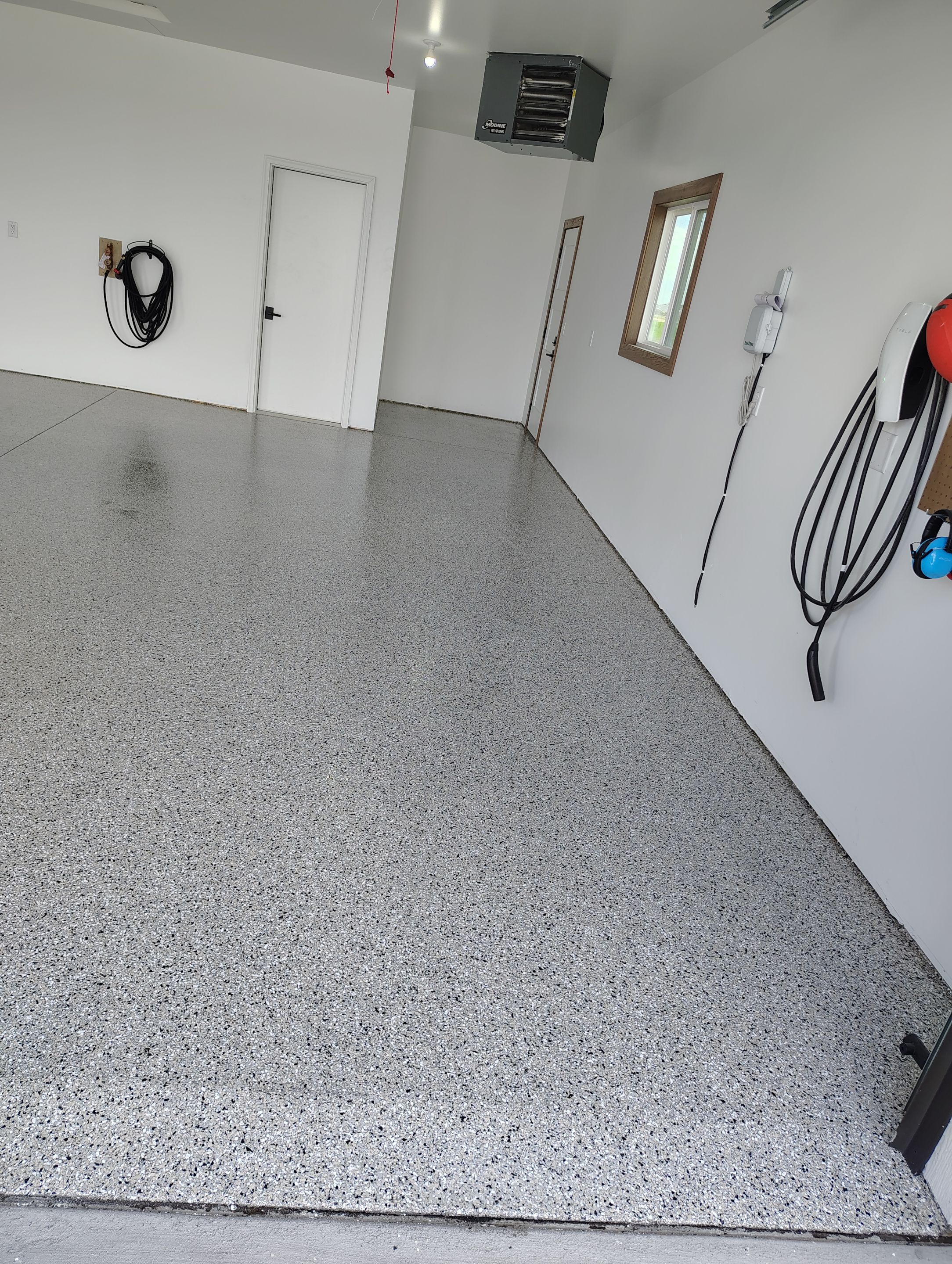 Gray and White Speckled Epoxy Garage Floor Coating in Tea by Select Painting, Coatings & Garage Cabinets