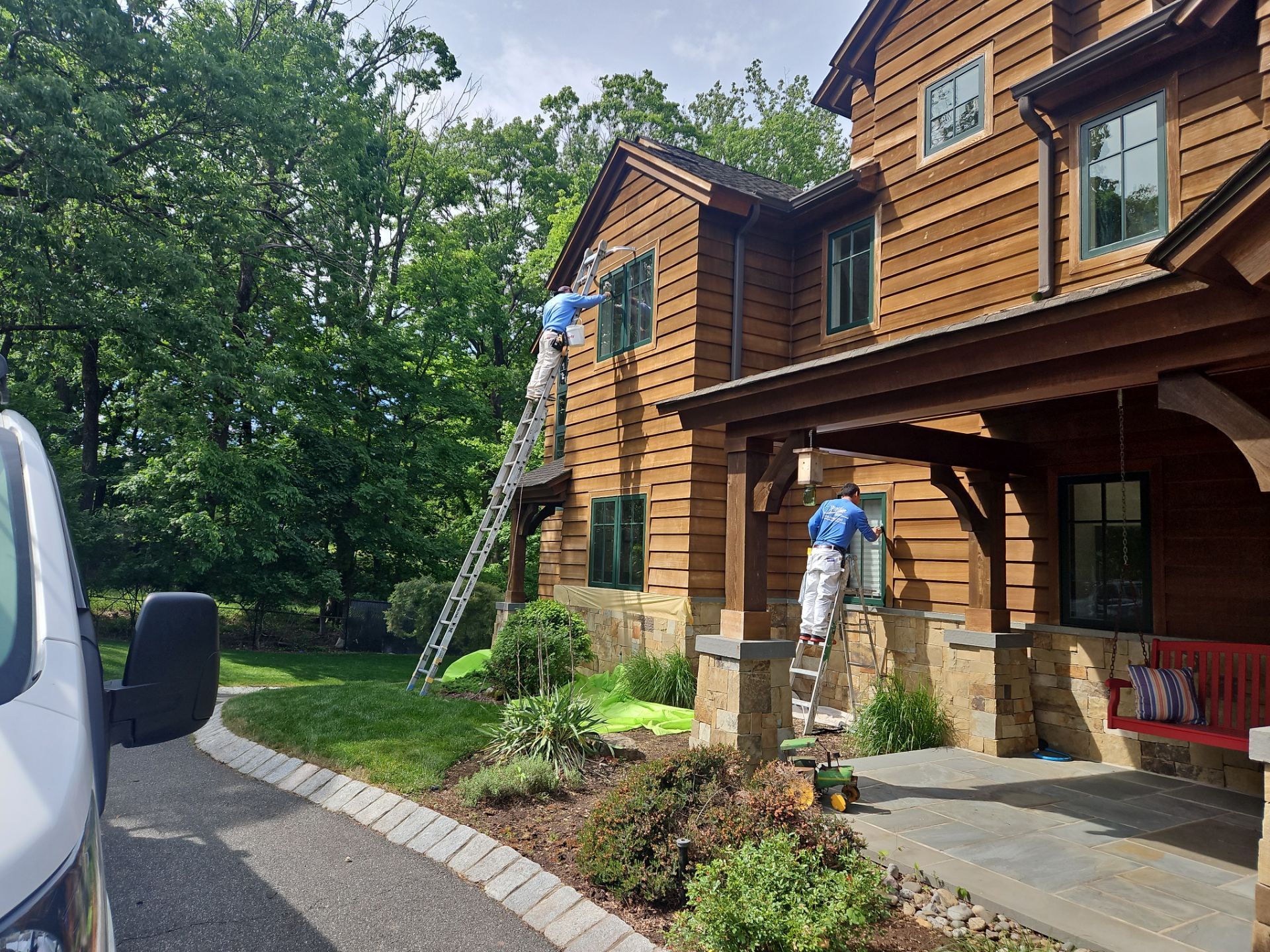 Exterior Powerwashing and Maintenance for a Teaneck Timber Home by Spectrum Painting, LLC