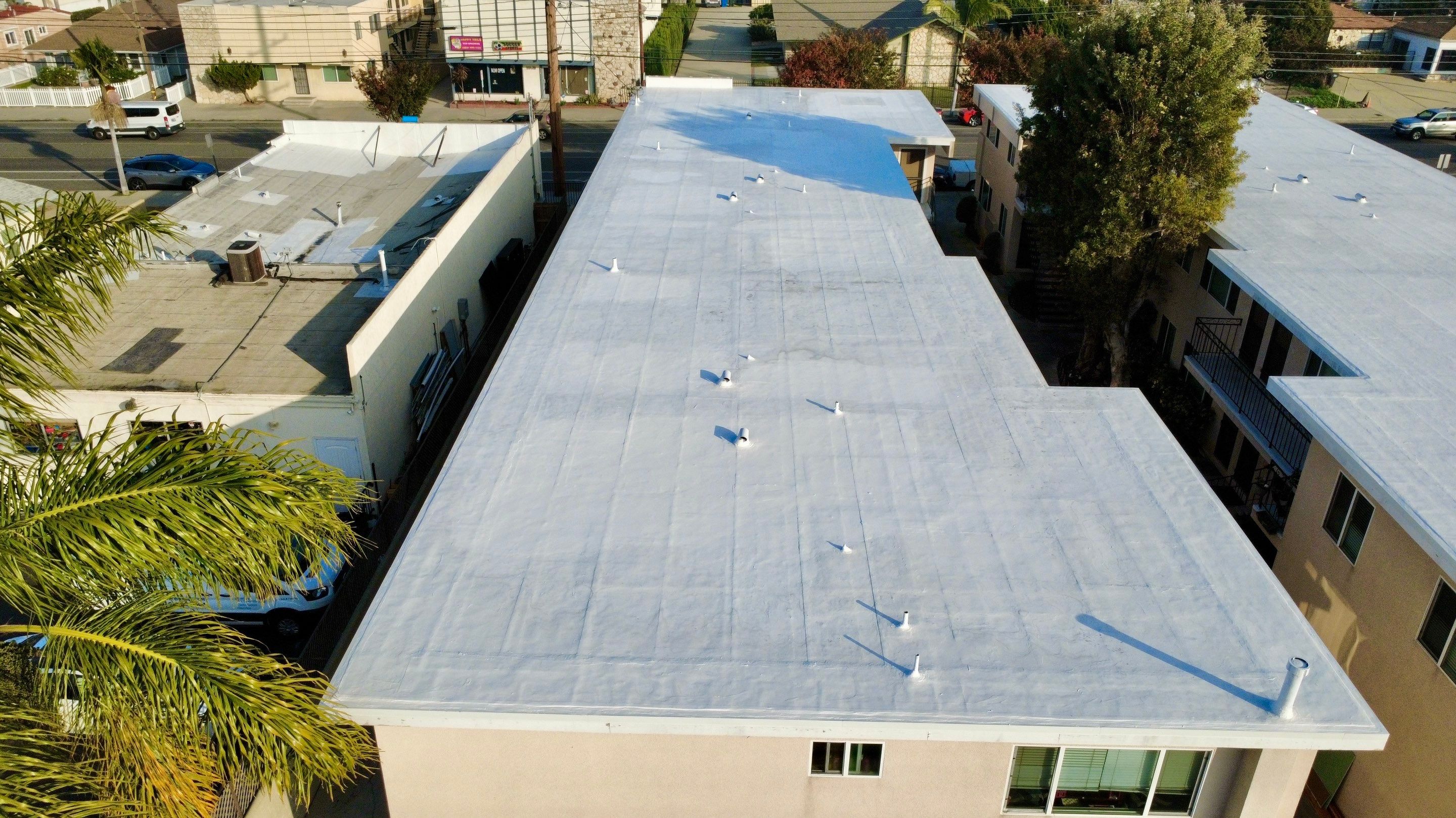 Silicone Membrane installation in LOMITA, CA. by Hull Brothers Roofing