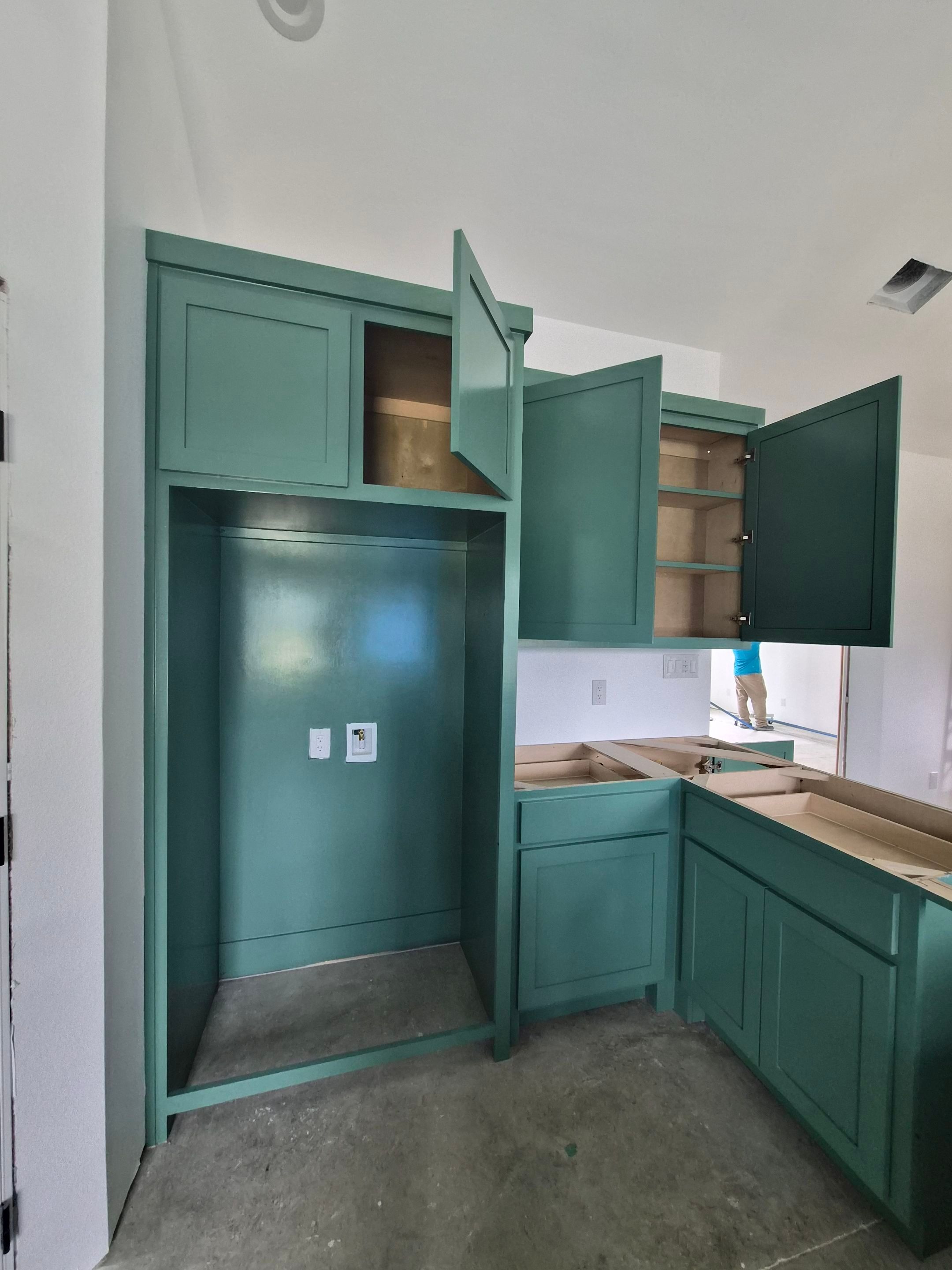 Sage Green Cabinet Transformation in Brownsboro, TX! by Quality Coats Painting