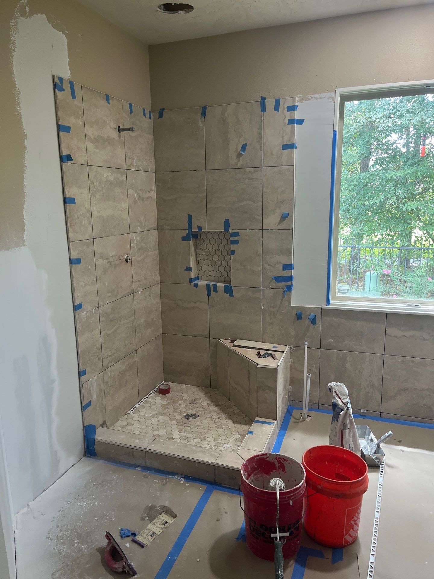 Bathroom Remodel using Water mitigation equipment by L&T General Contractors and Restoration INC