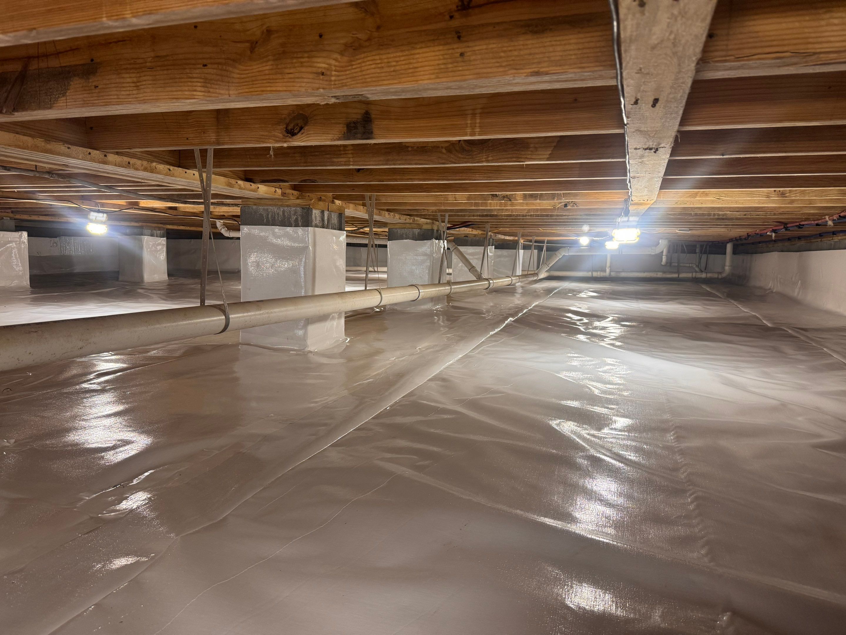Premium Encapsulation with 20Mil, Borafoam insulation and Light System. by Impact Crawlspace