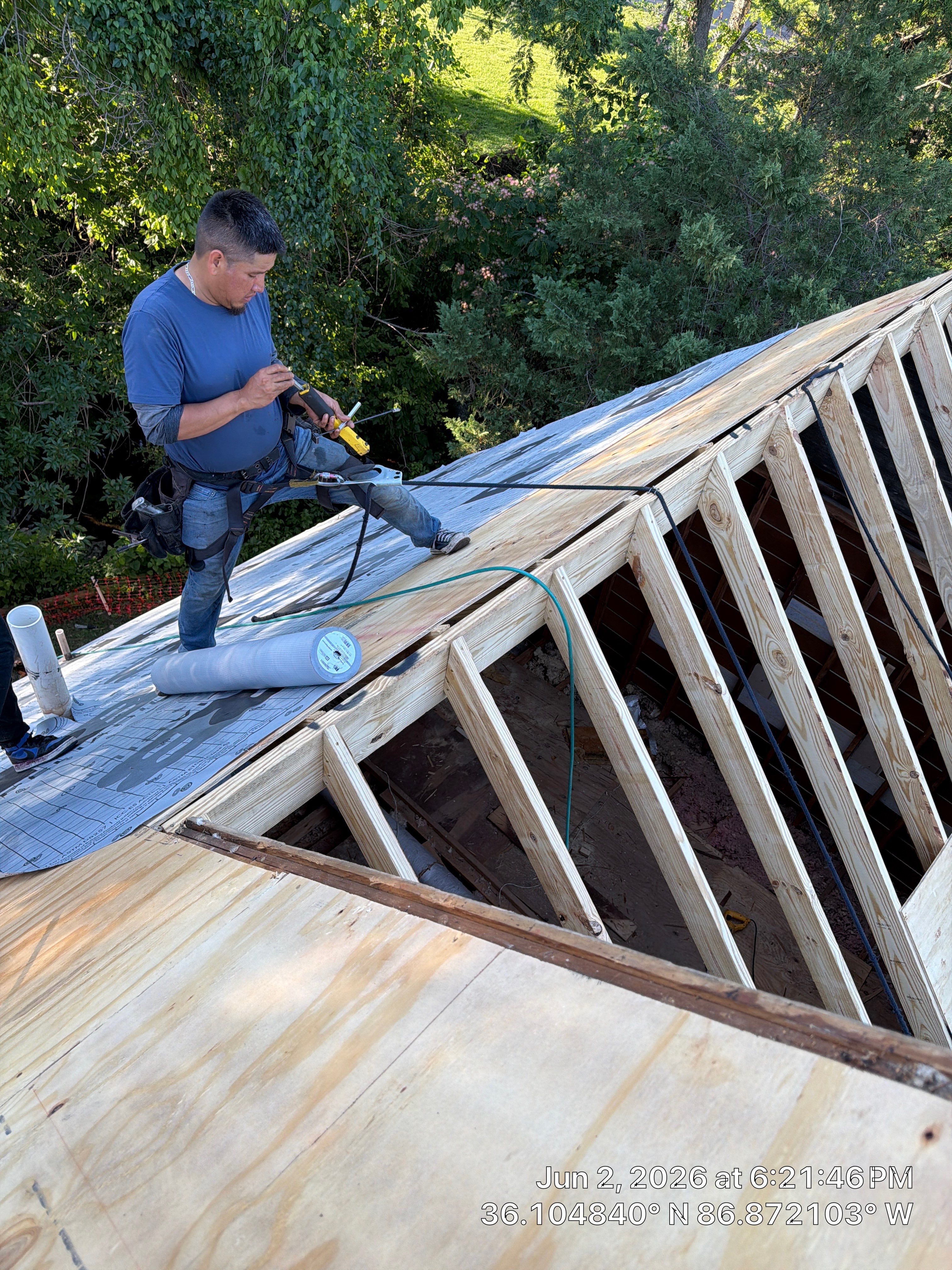 Roof Tree Damage- Repair Roof Framing and Replace Shingle Roof System In Belle Meade  by Roofworx 