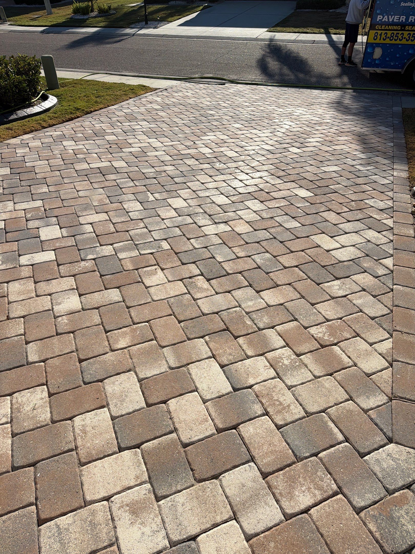 Herringbone Paver Driveway Repair, Stripping and Sealing in Sun City Center by Supreme Paver Experts