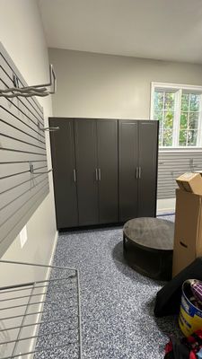 Matt F. added cabinets and slotwall to his garage