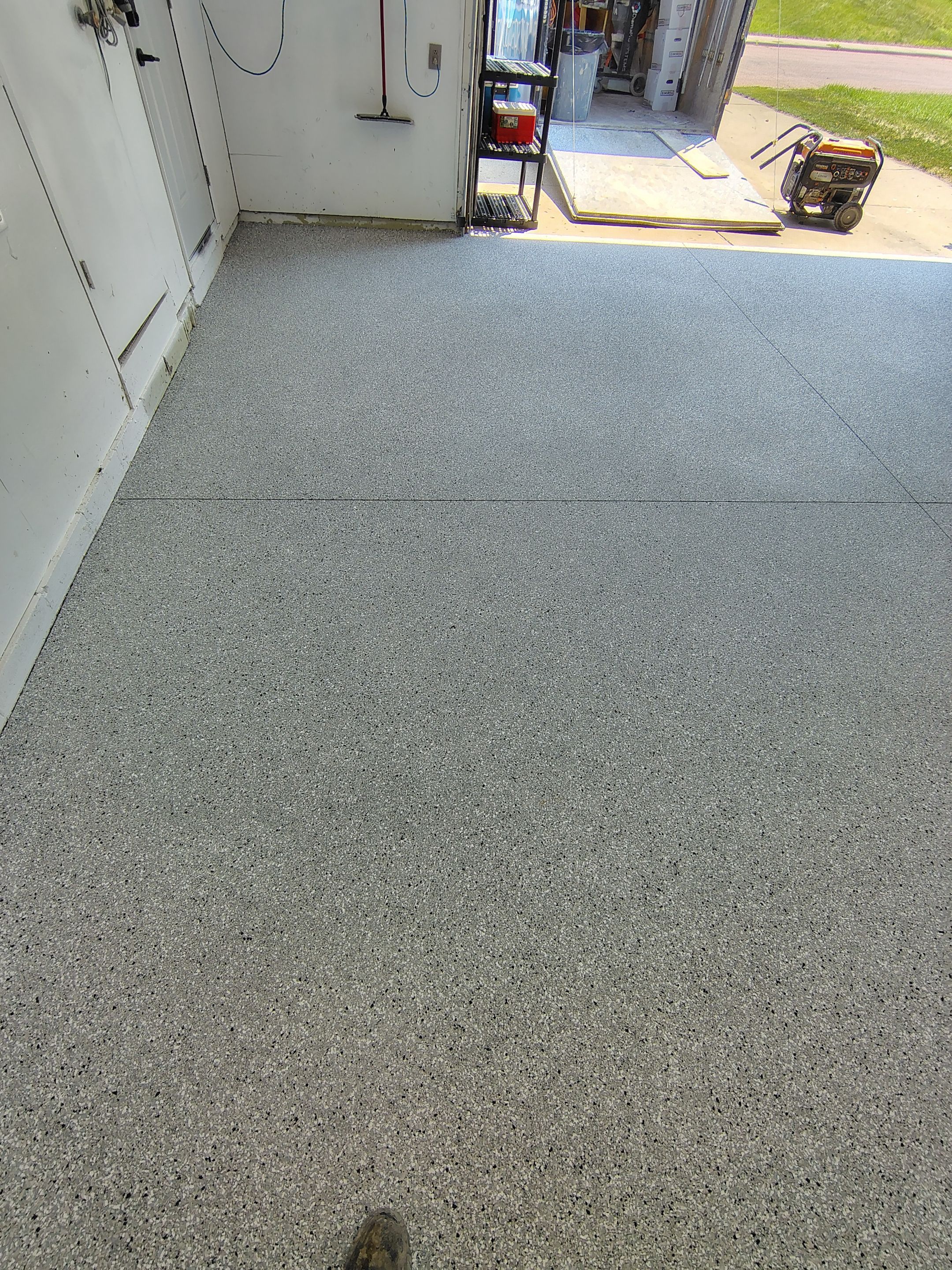 Yankton Garage Concrete Coating With Feather Gray Decorative Chips by Select Painting, Coatings & Garage Cabinets